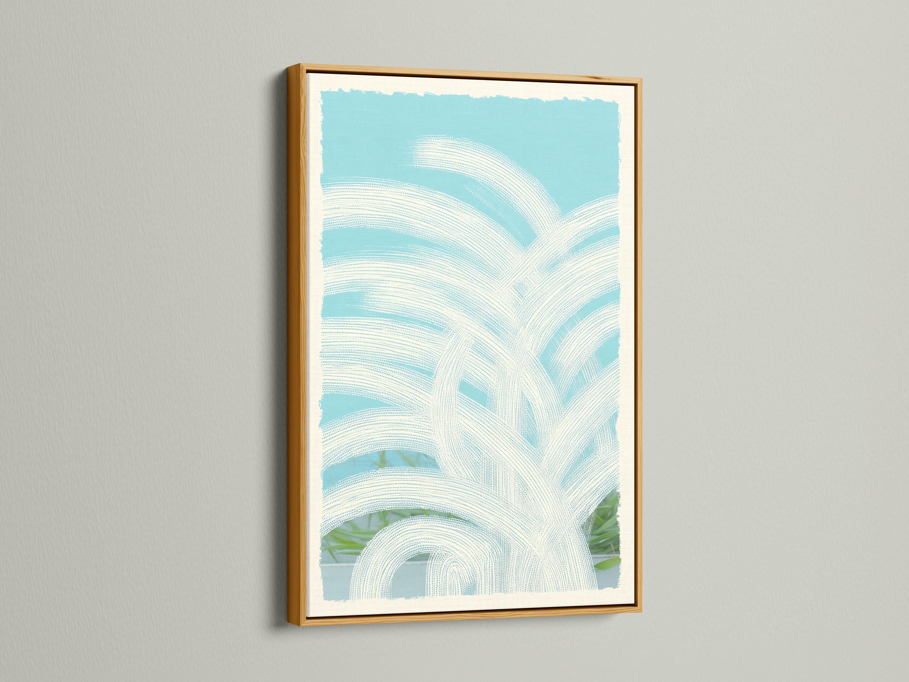 Sky blue abstract arches with dotted curved lines and layered white highlights detail view