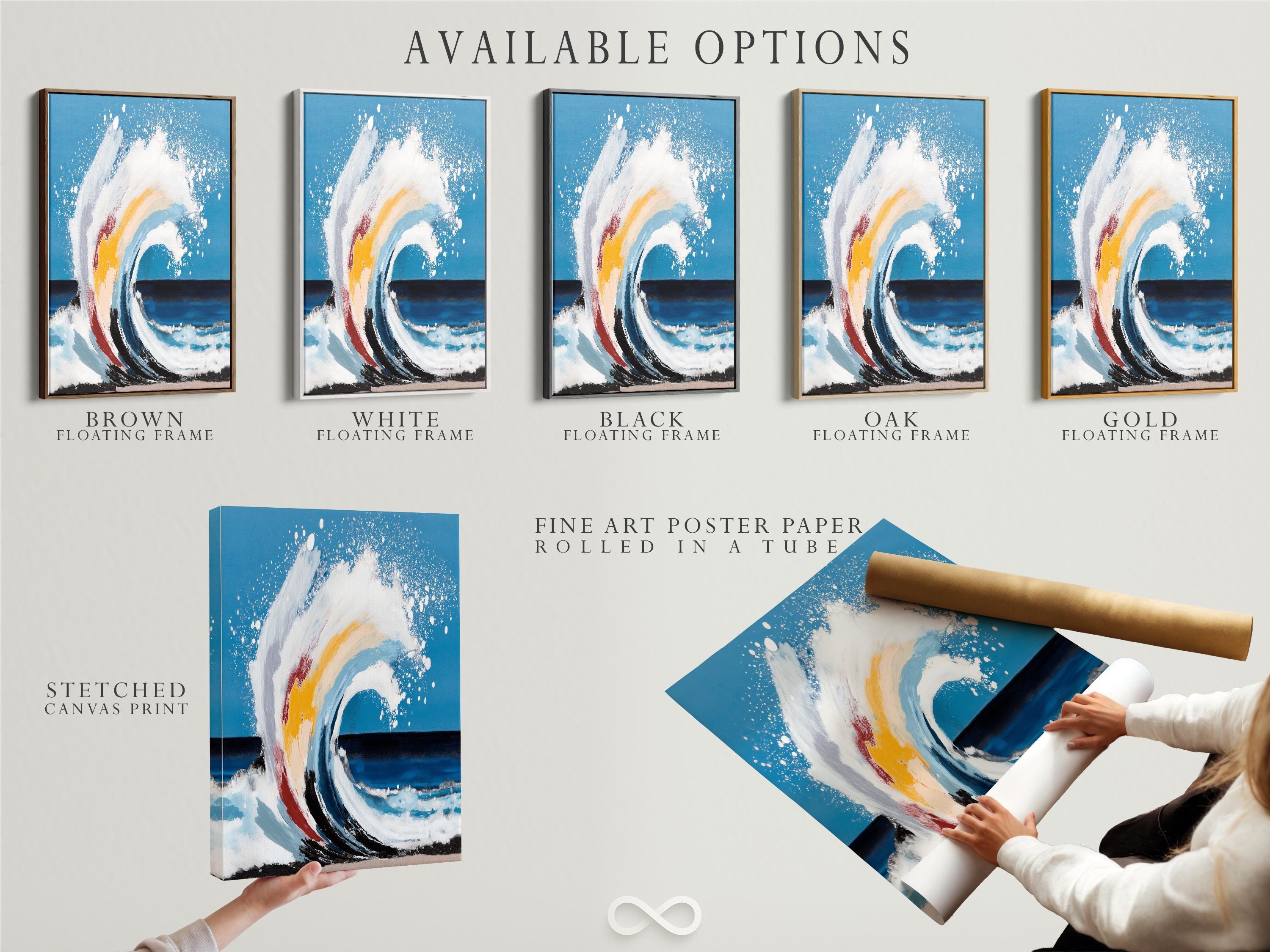 Abstract ocean wave painting with foamy white crest on teal blue background detail view