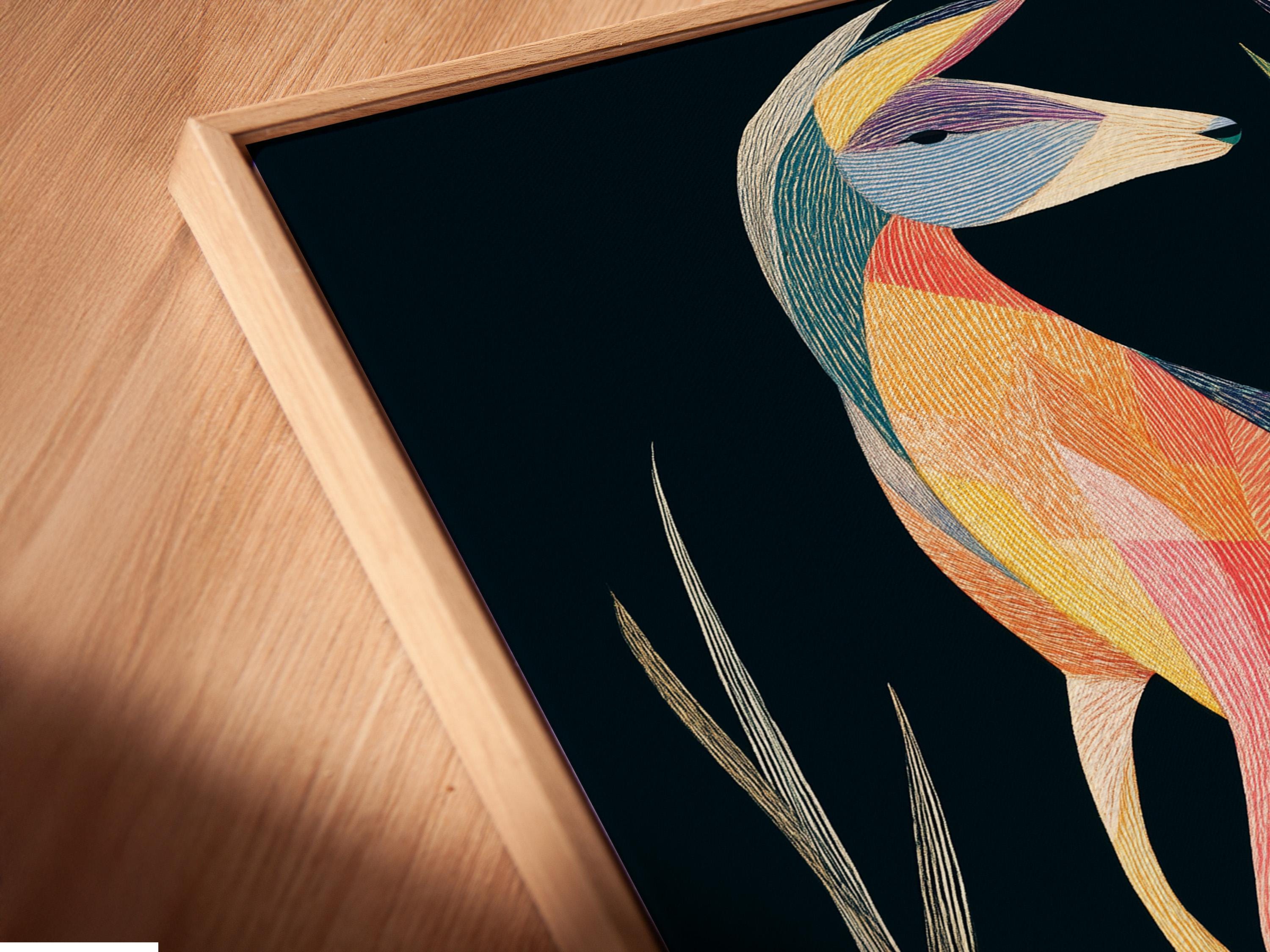 Wall mockup showing geometric kangaroo artwork in a framed design on a light wall