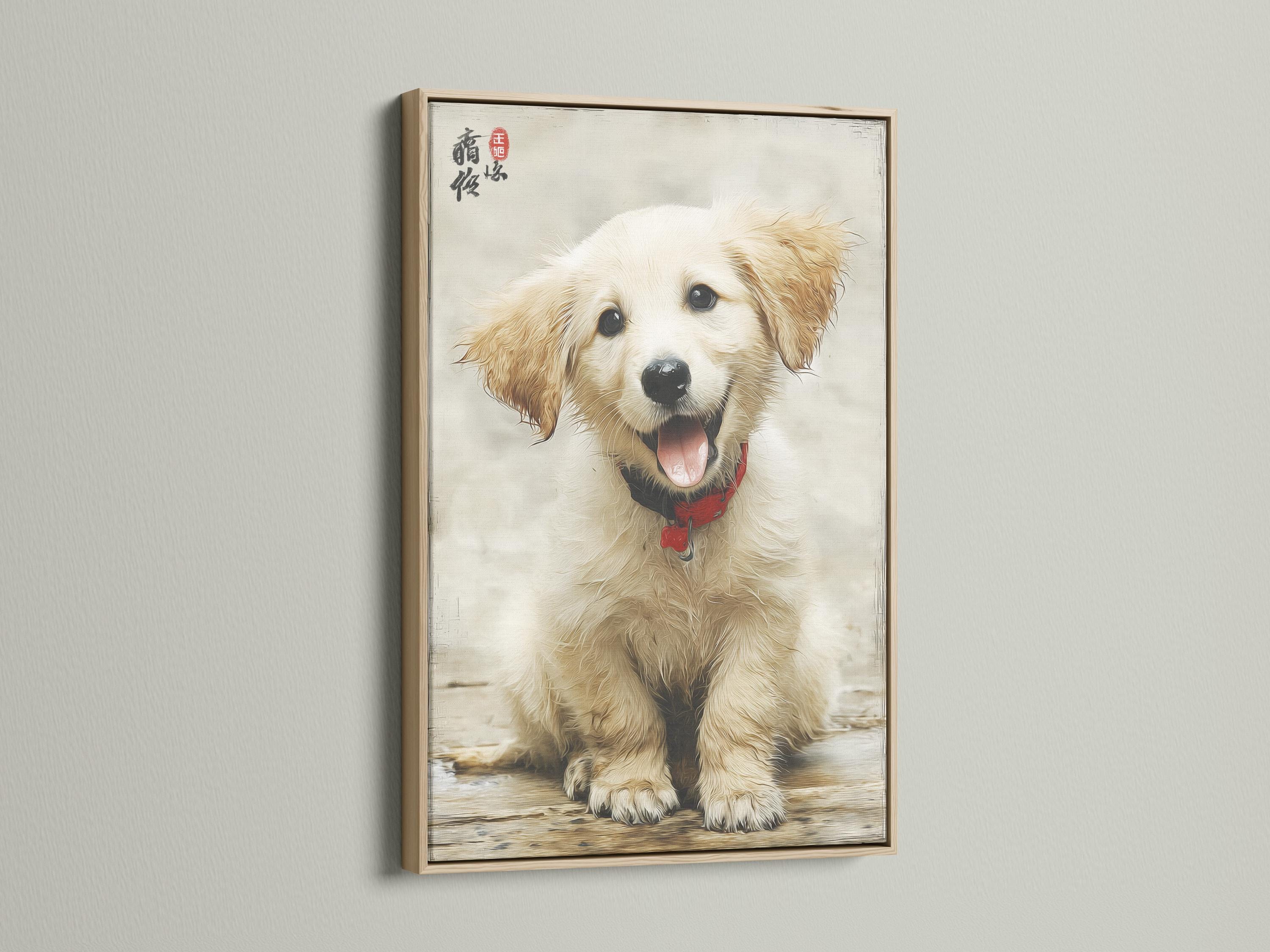 Golden retriever puppy portrait in cream and warm brown with a red bandana detail view