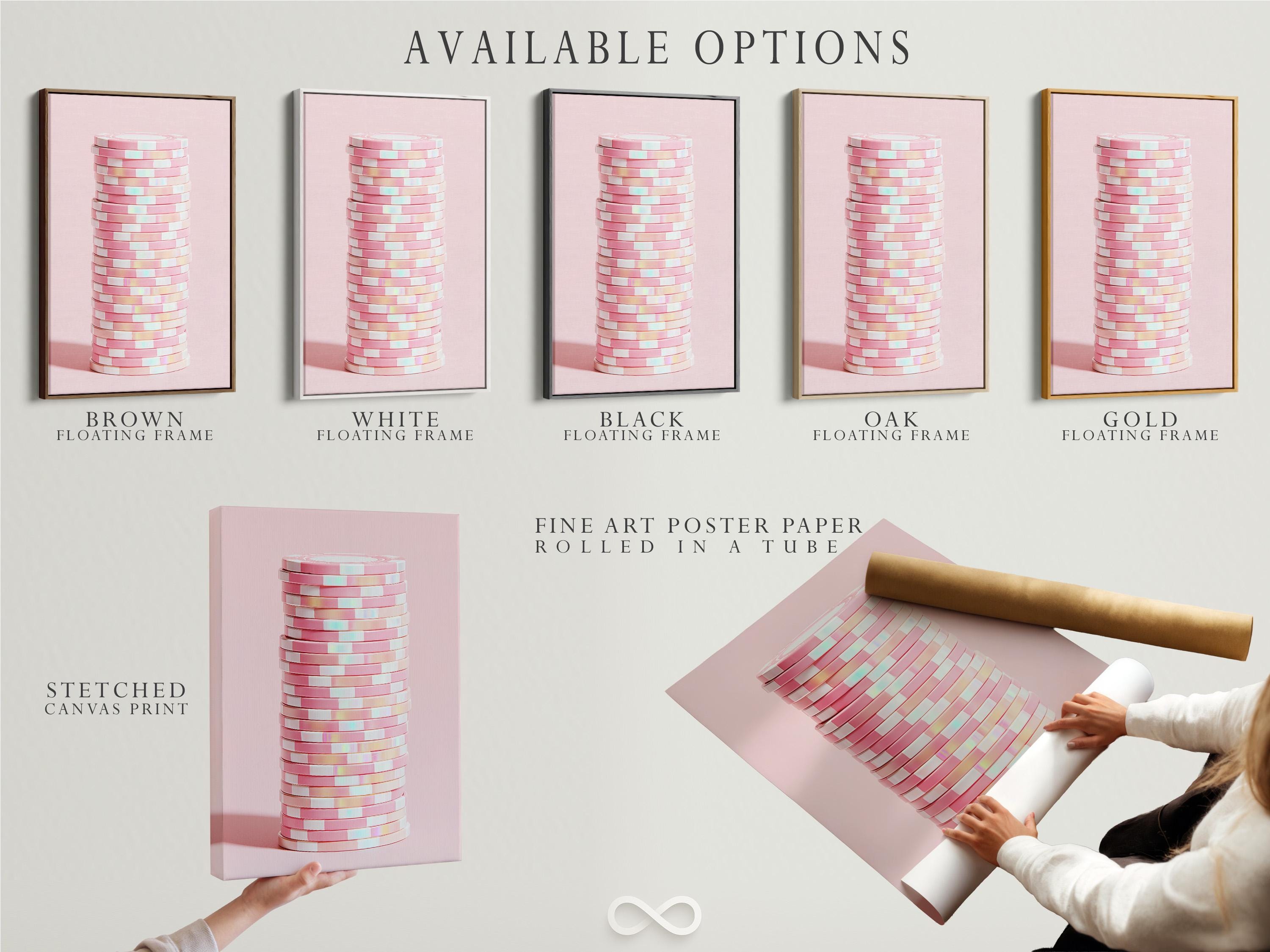 Pastel pink abstract artwork showing stacked disc shapes with subtle iridescent highlights detail view