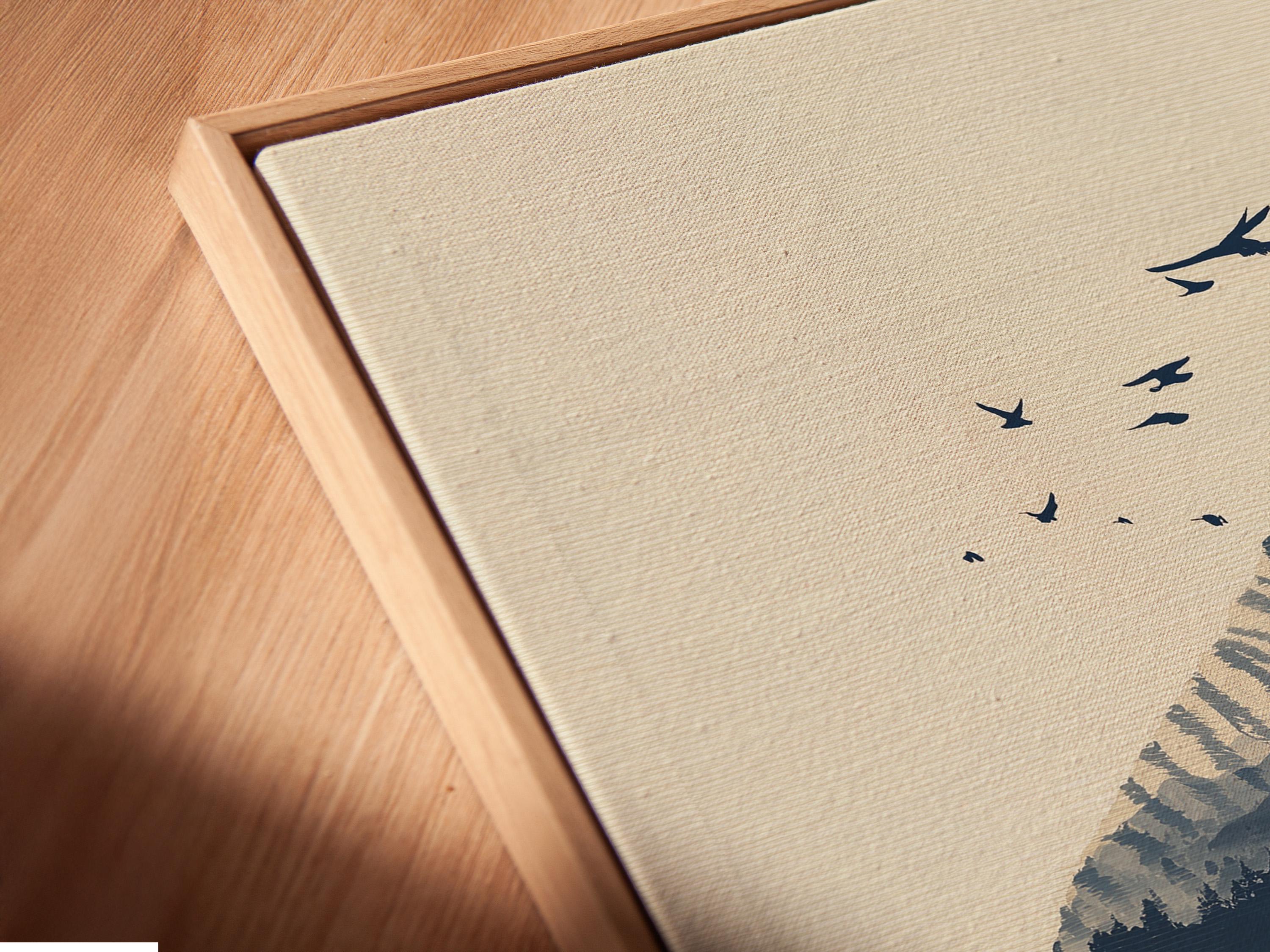 Tiger wall art mockup with double exposure forest layers and birds in flight