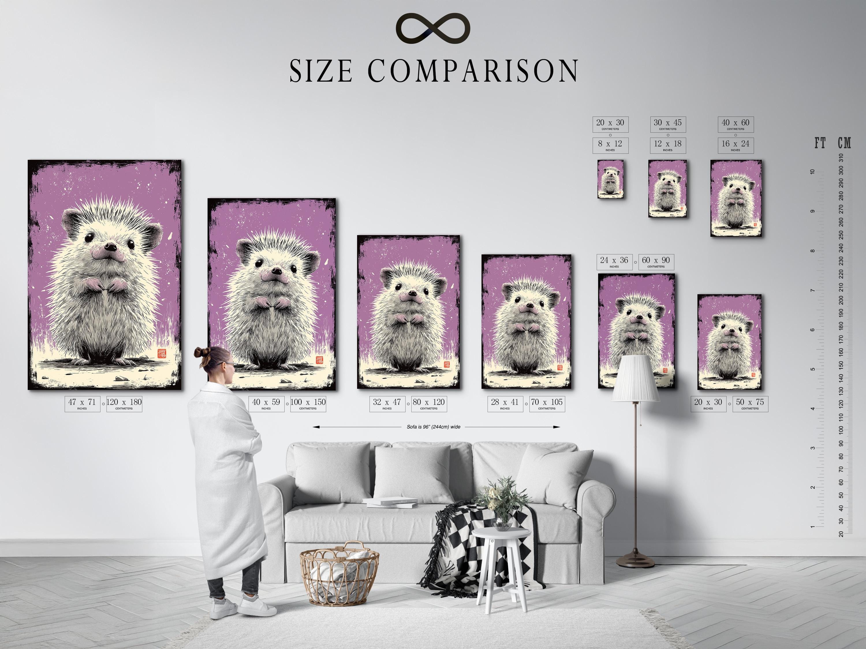 Hedgehog artwork shown in a framed wall mockup on a light background