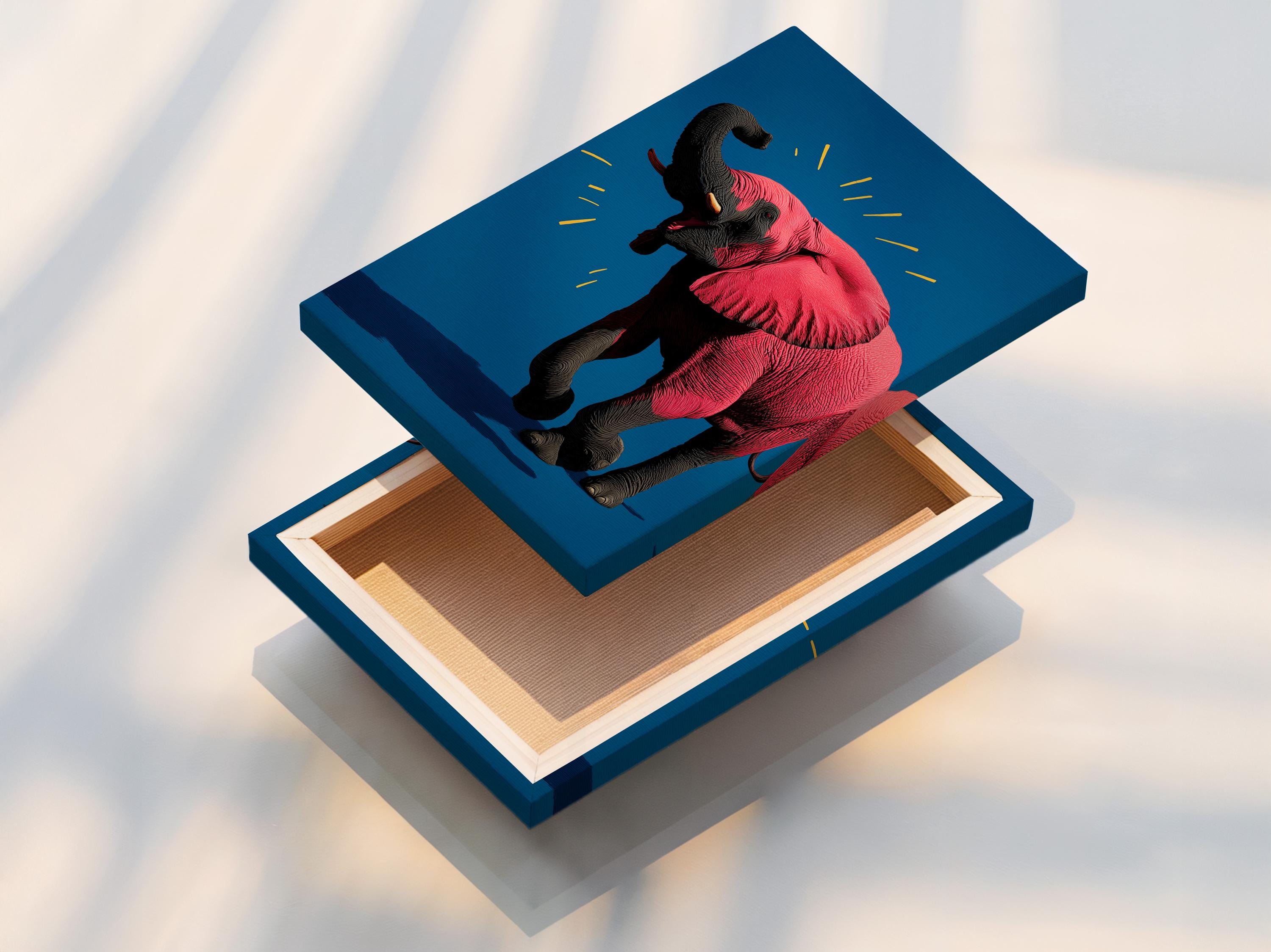 Elephant artwork in a framed mockup on a light background