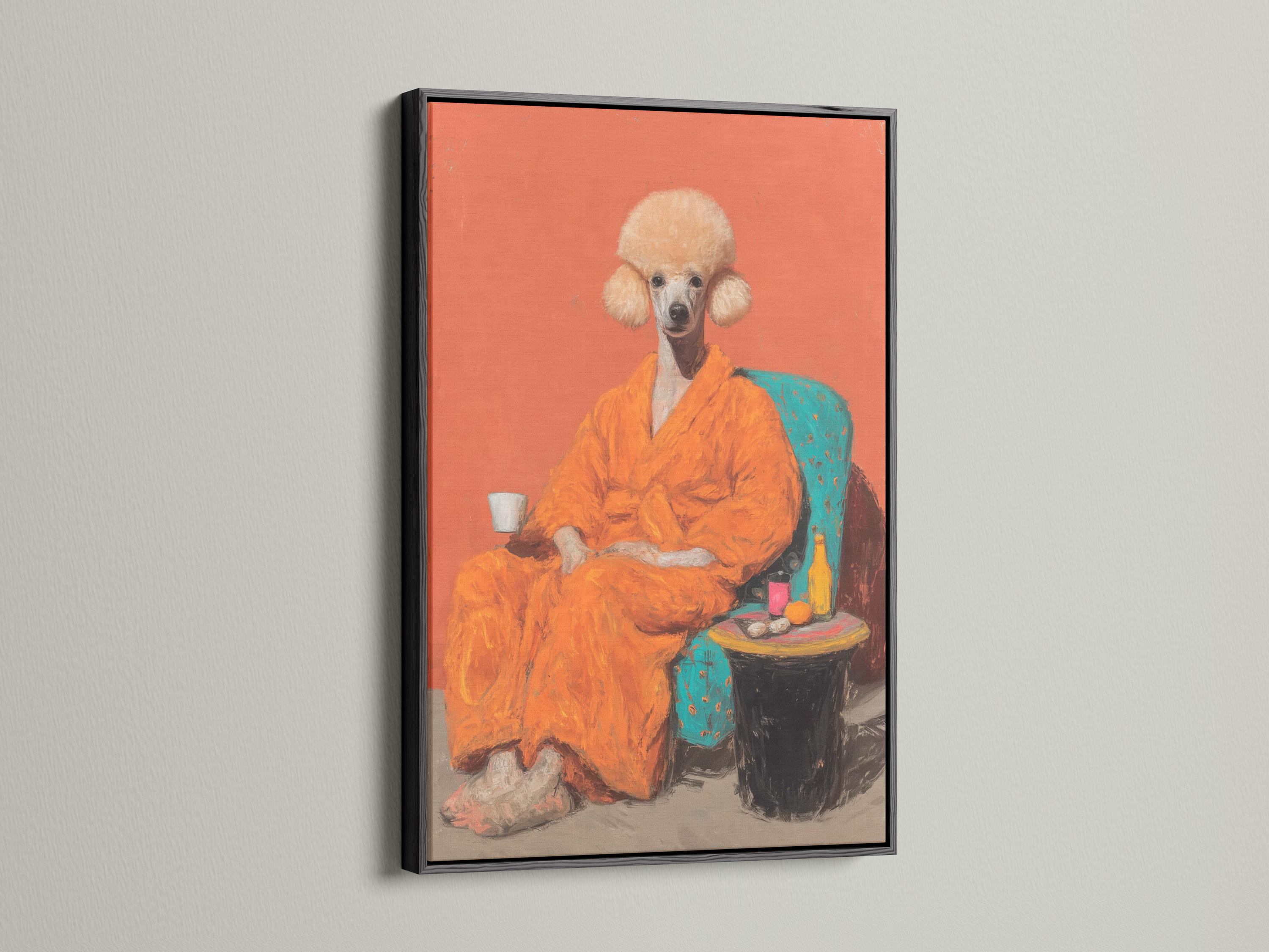 Framed poodle portrait artwork on a white background with smaller frame mockups beside it