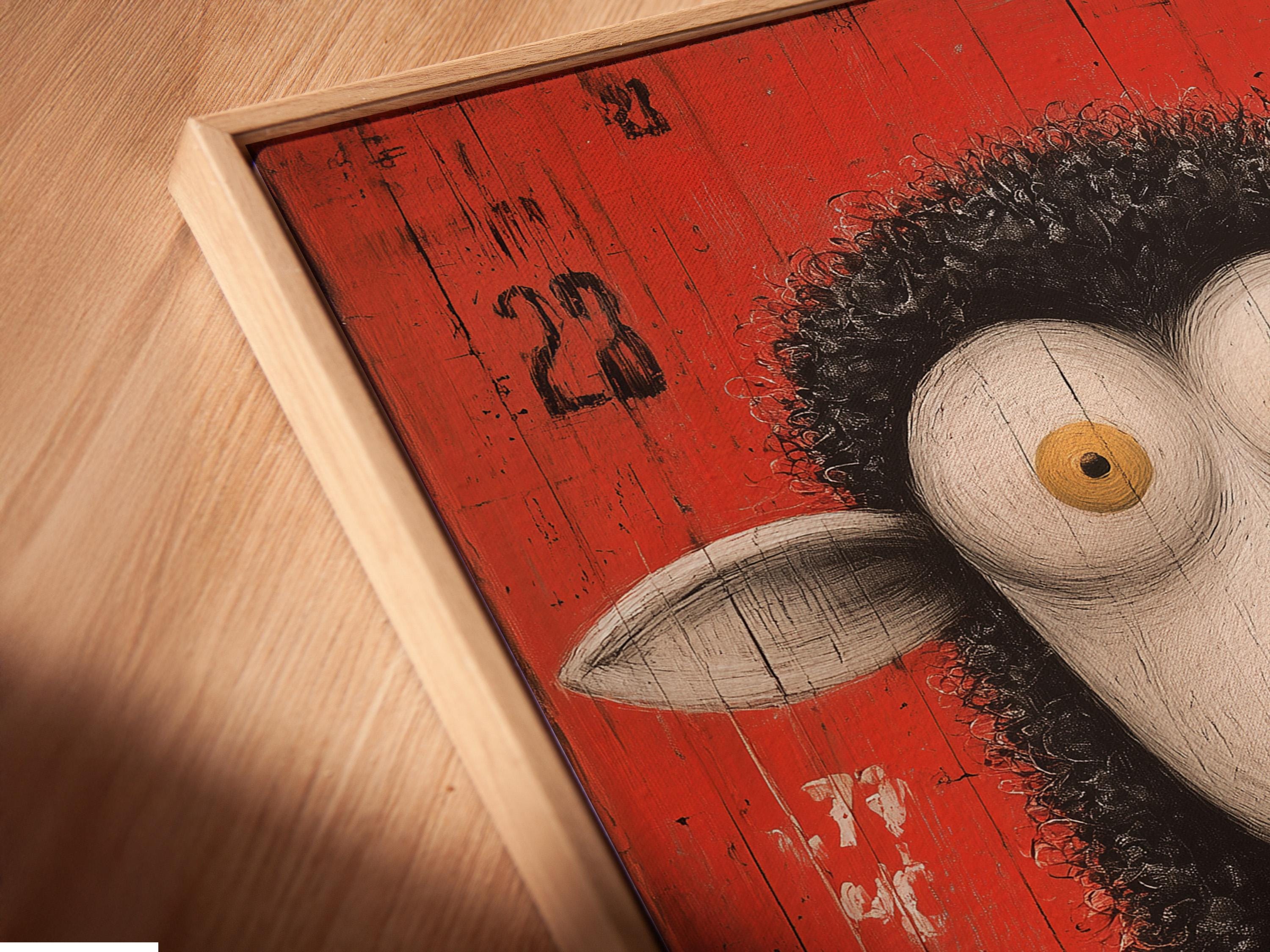 Sheep wall art in a framed portrait view on a light wall mockup