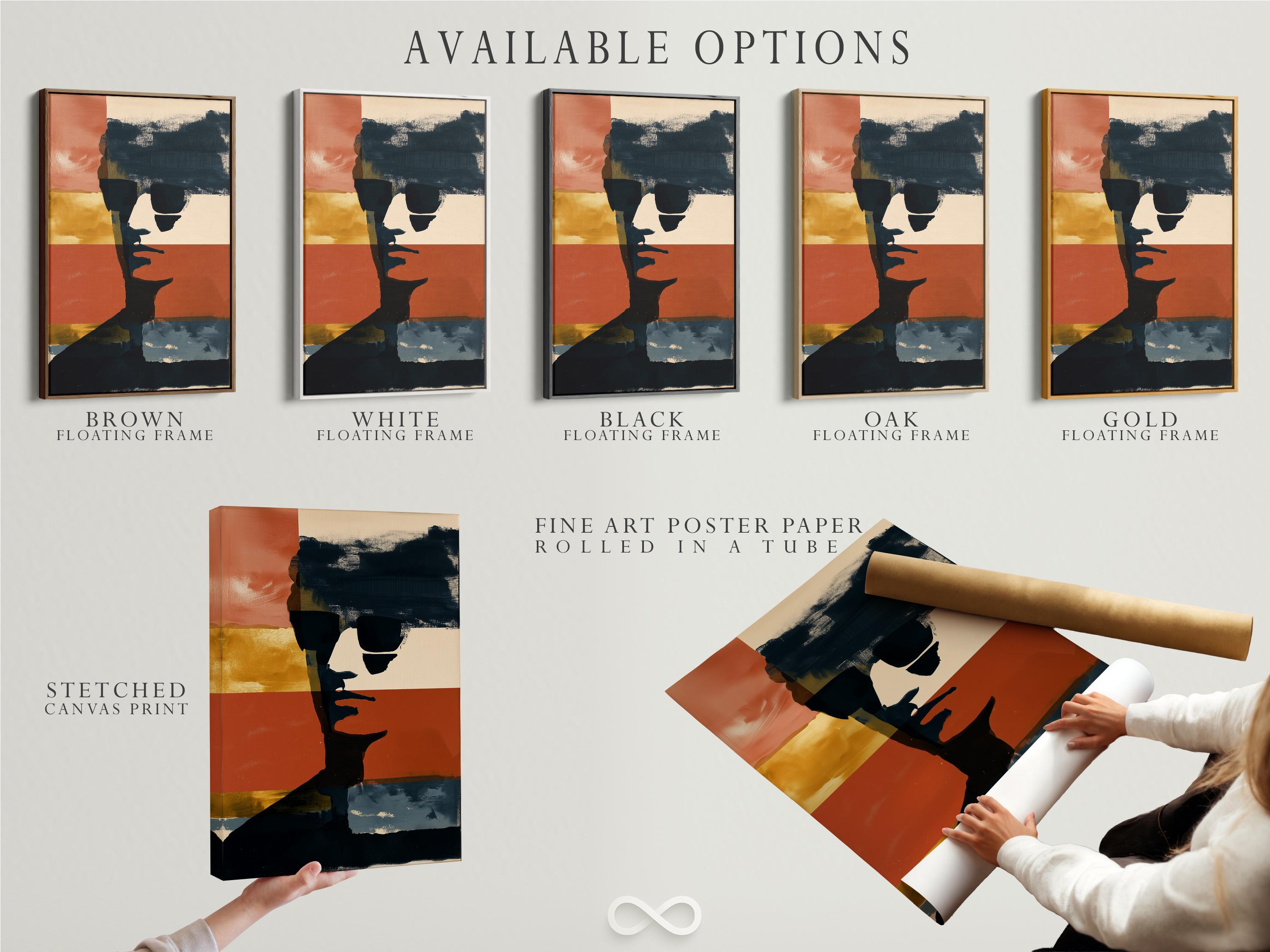 Abstract portrait silhouette with terracotta, cream and navy colour bands detail view