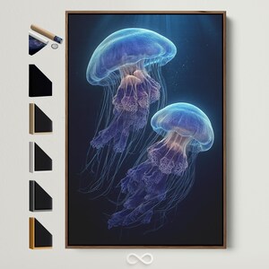 Jellyfish Canvas Art - Undersea Wall Decor Blue Ocean Print, Modern Nautical Art, Coastal Living Room Beach House Artwork, Housewarming Gift