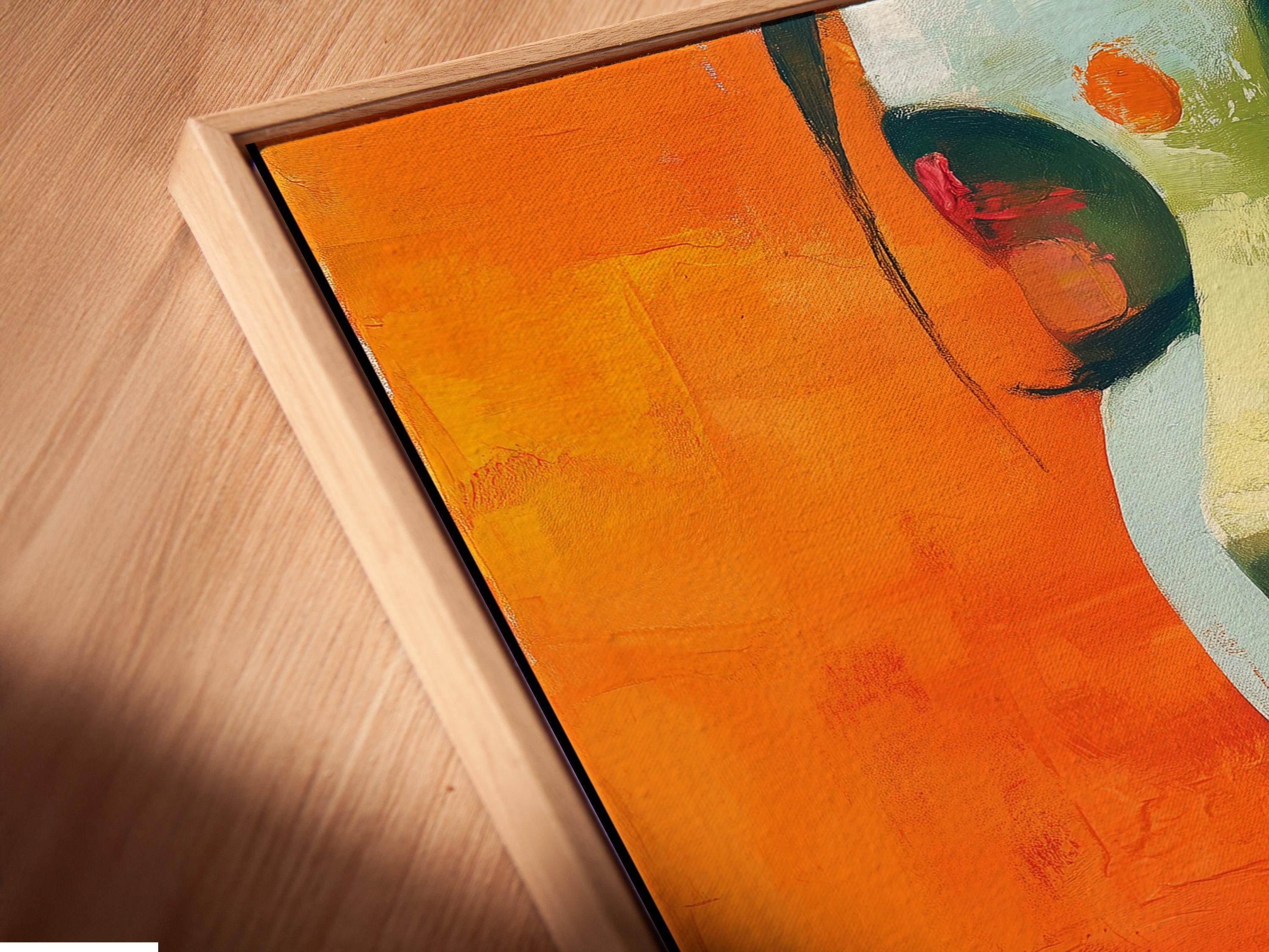 Abstract framed portrait of a woman profile with a lotus flower, shown in a room mockup with multiple frame options