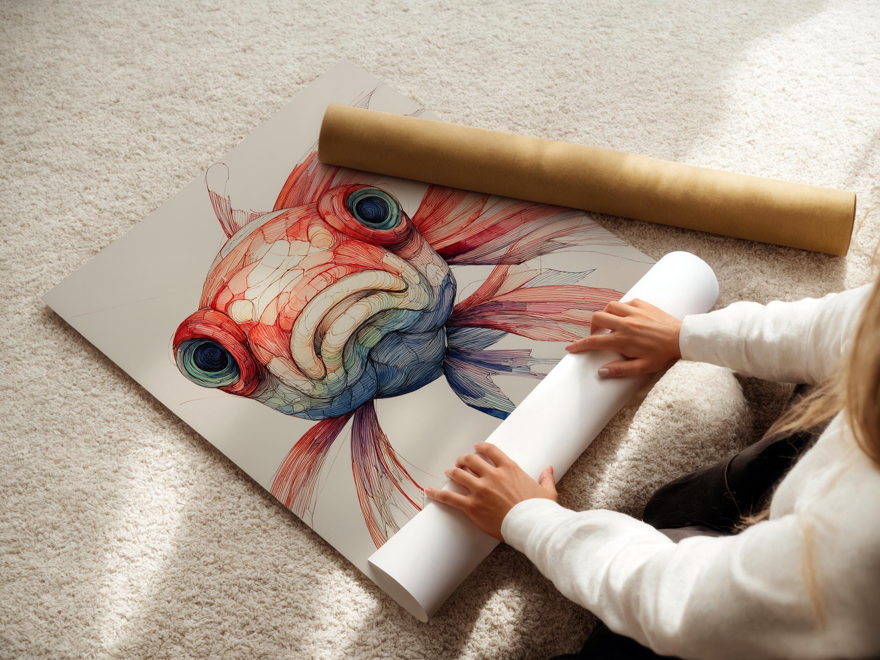 Mockup showing a koi fish wall artwork in a decorative frame