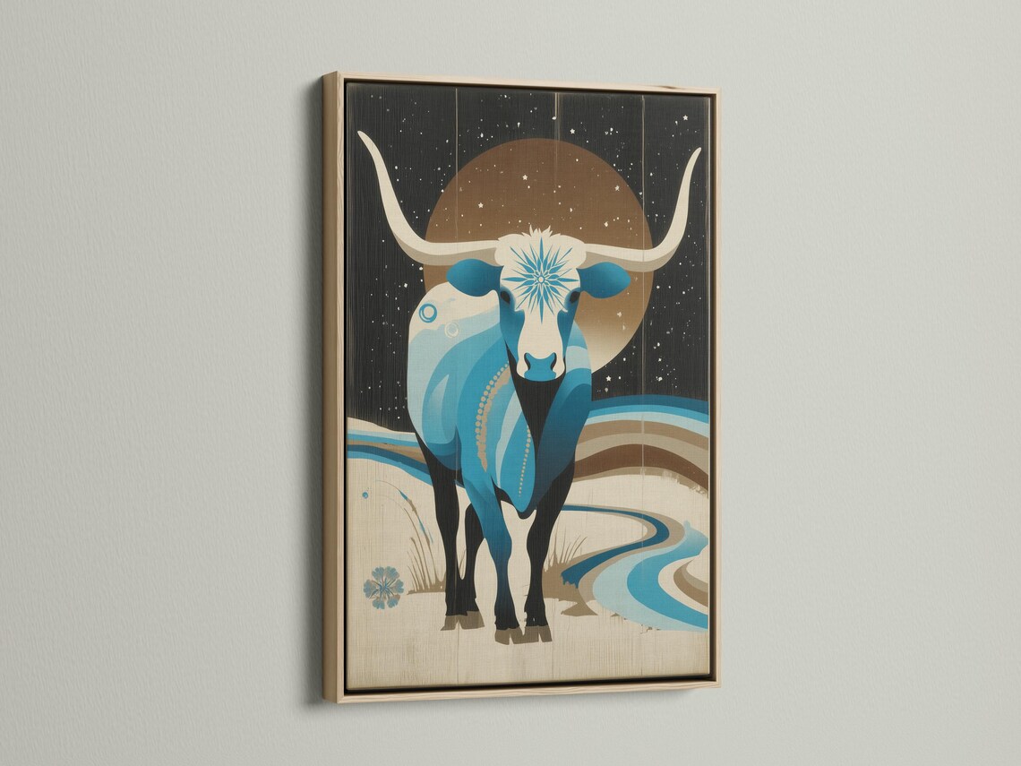 Artwork shown framed on a wall with several frame colour options nearby
