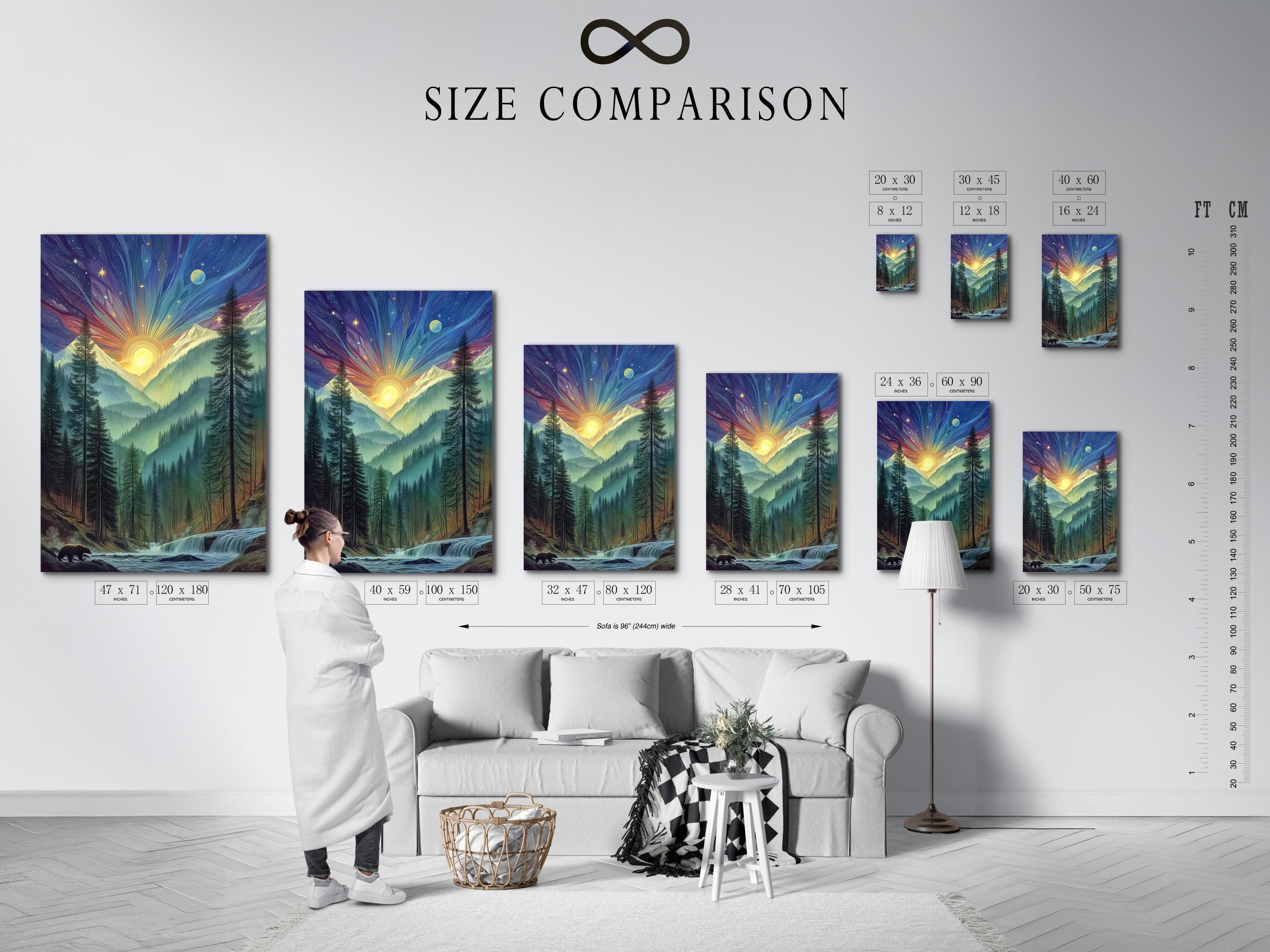 Framed mystical forest sunrise artwork mockup