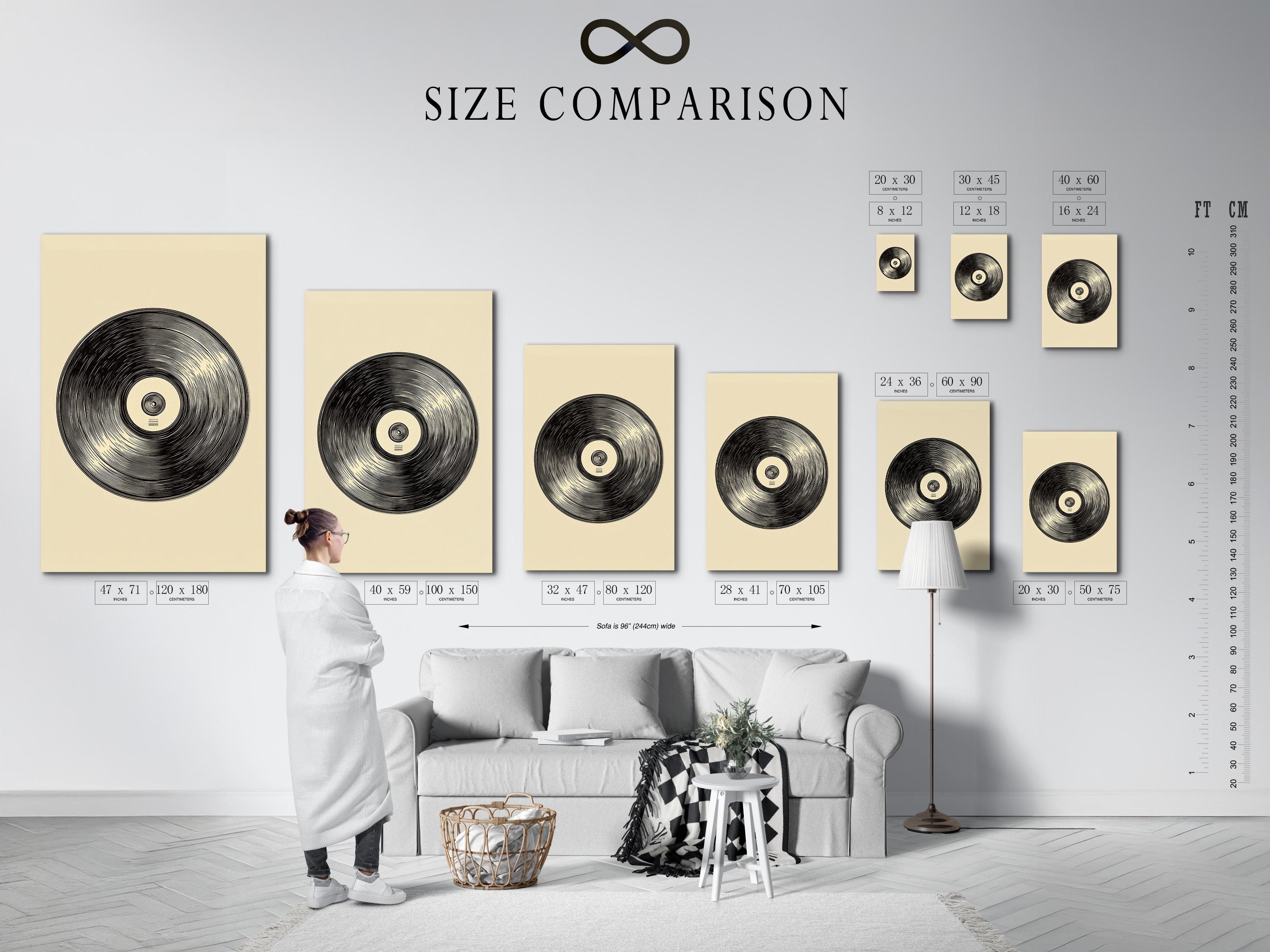 Vinyl record illustration with black concentric grooves on a beige background detail view