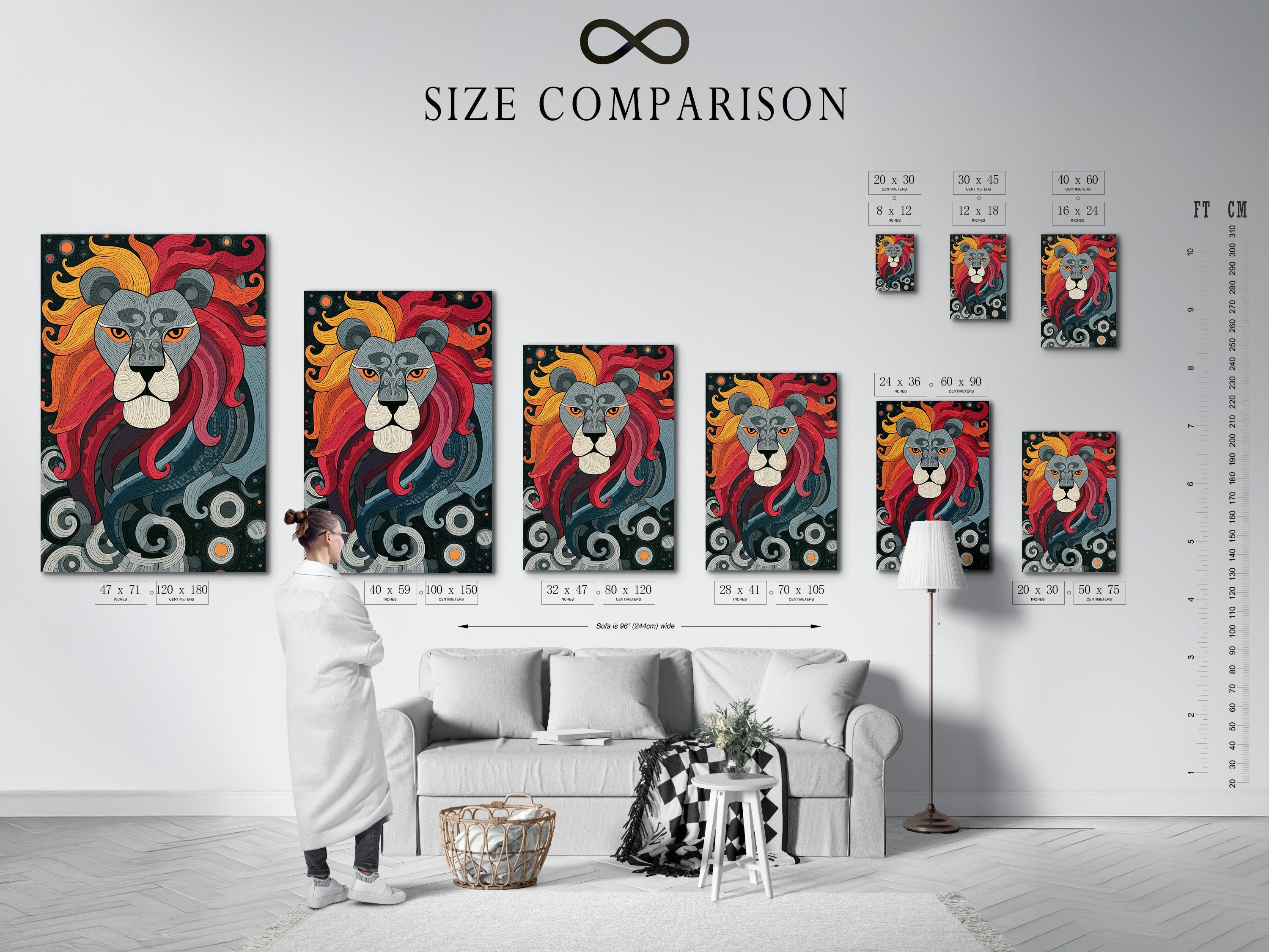 Lion portrait artwork shown in a framed mockup display