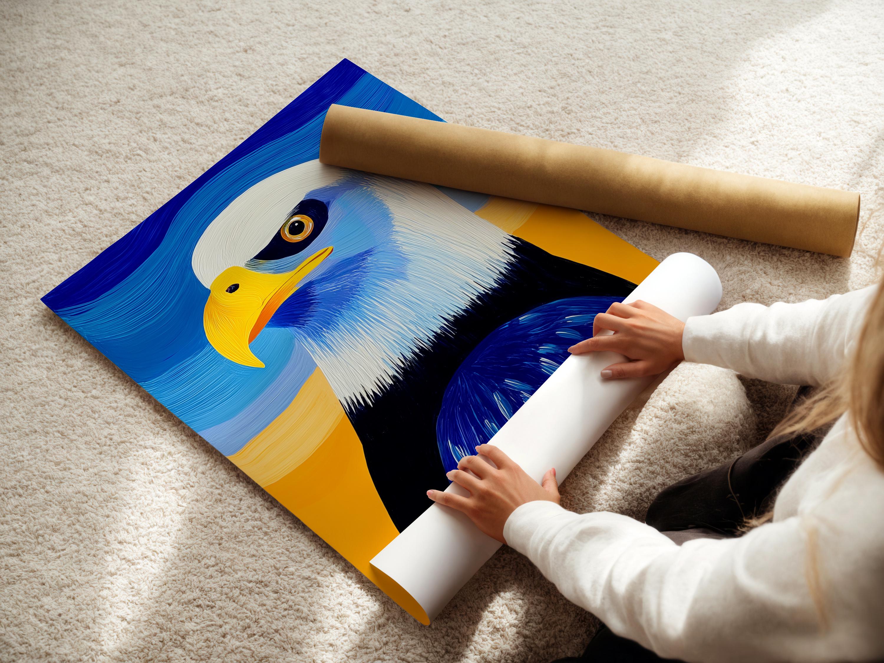 Room mockup showing framed bald eagle artwork on a wall