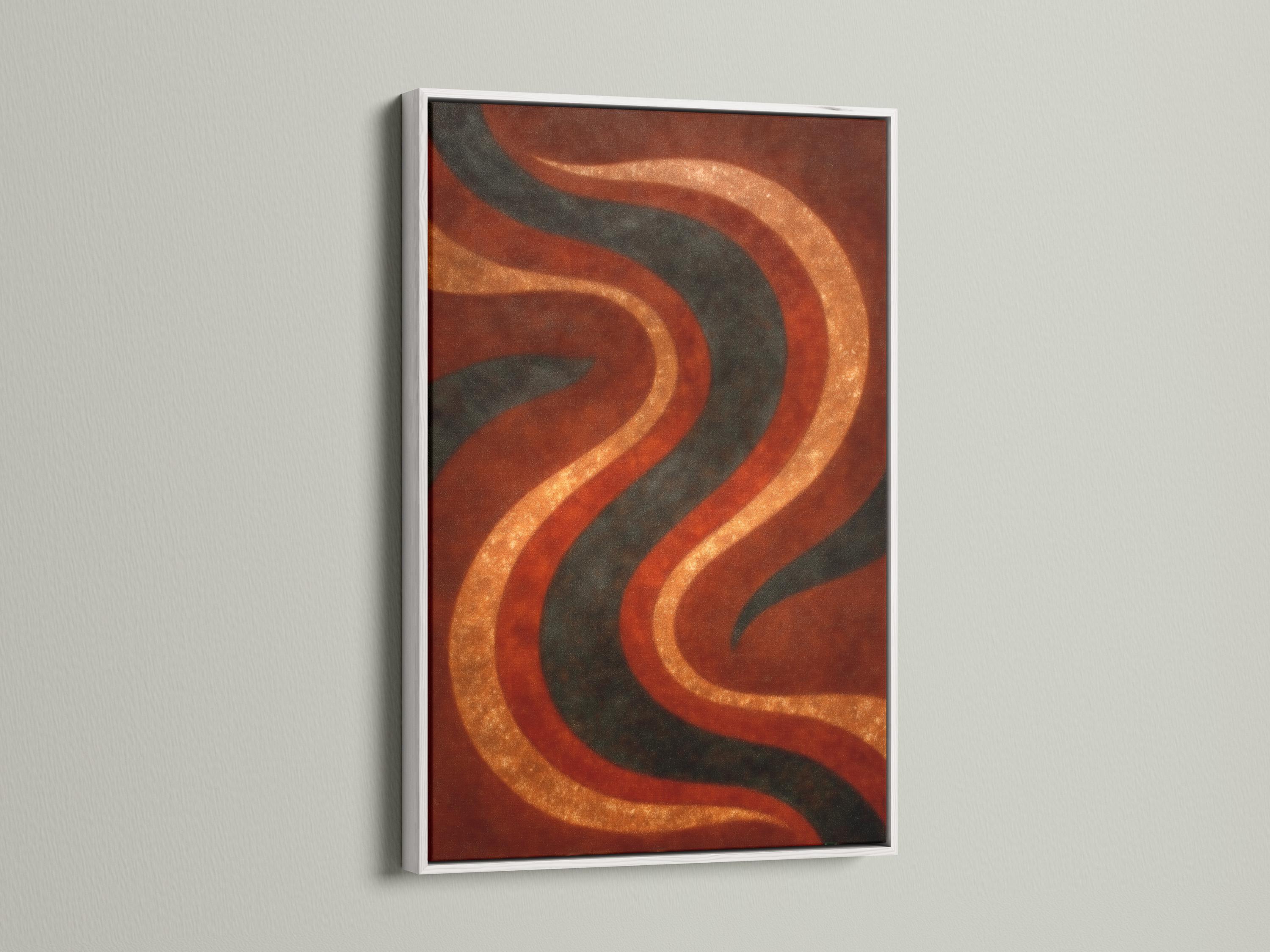 Abstract wave pattern with rust orange and amber gold curves and dark charcoal lines detail view
