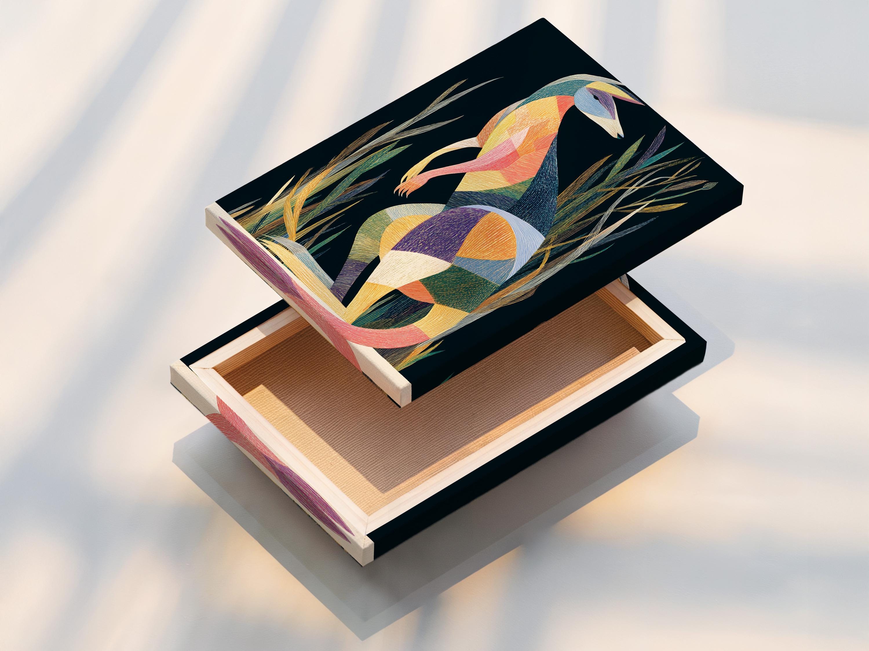 Wall mockup showing geometric kangaroo artwork in a framed design on a light wall