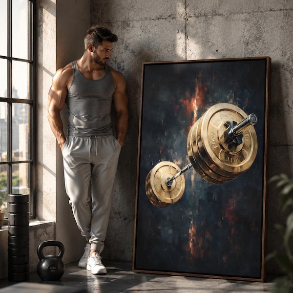 Barbell Weights Canvas Print - Fitness Gym Wall Art, Modern Athletic Decor for Home Gym & Workout Room