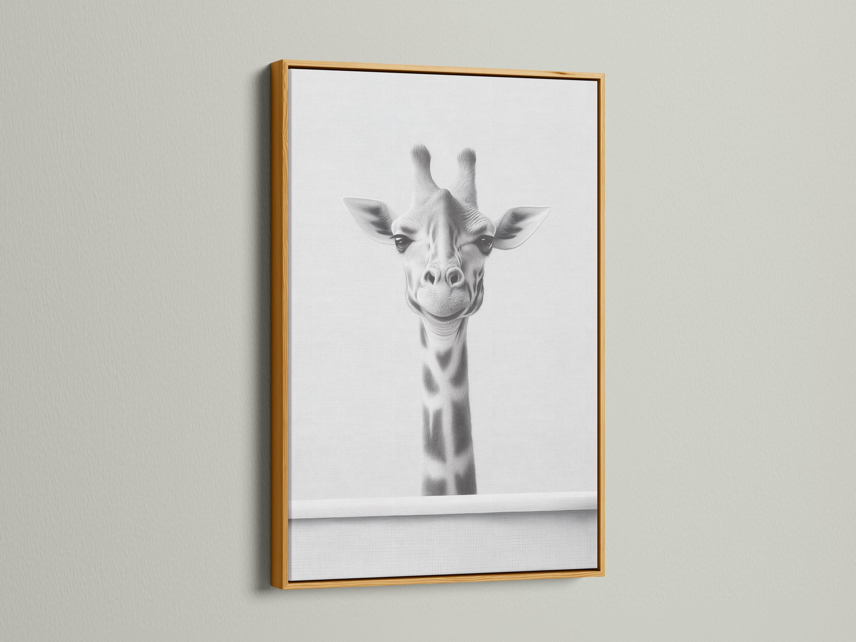 Black and white giraffe portrait illustration with soft sketch shading detail view
