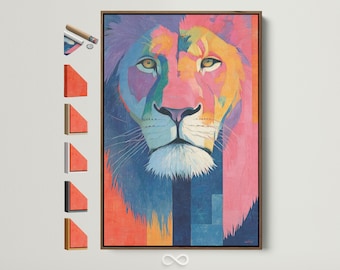 Lion Art Print - Colorful Animal Wall Art, Modern Abstract Decor, Rainbow Lion Canvas, Living Room Art, Unique Housewarming Gift