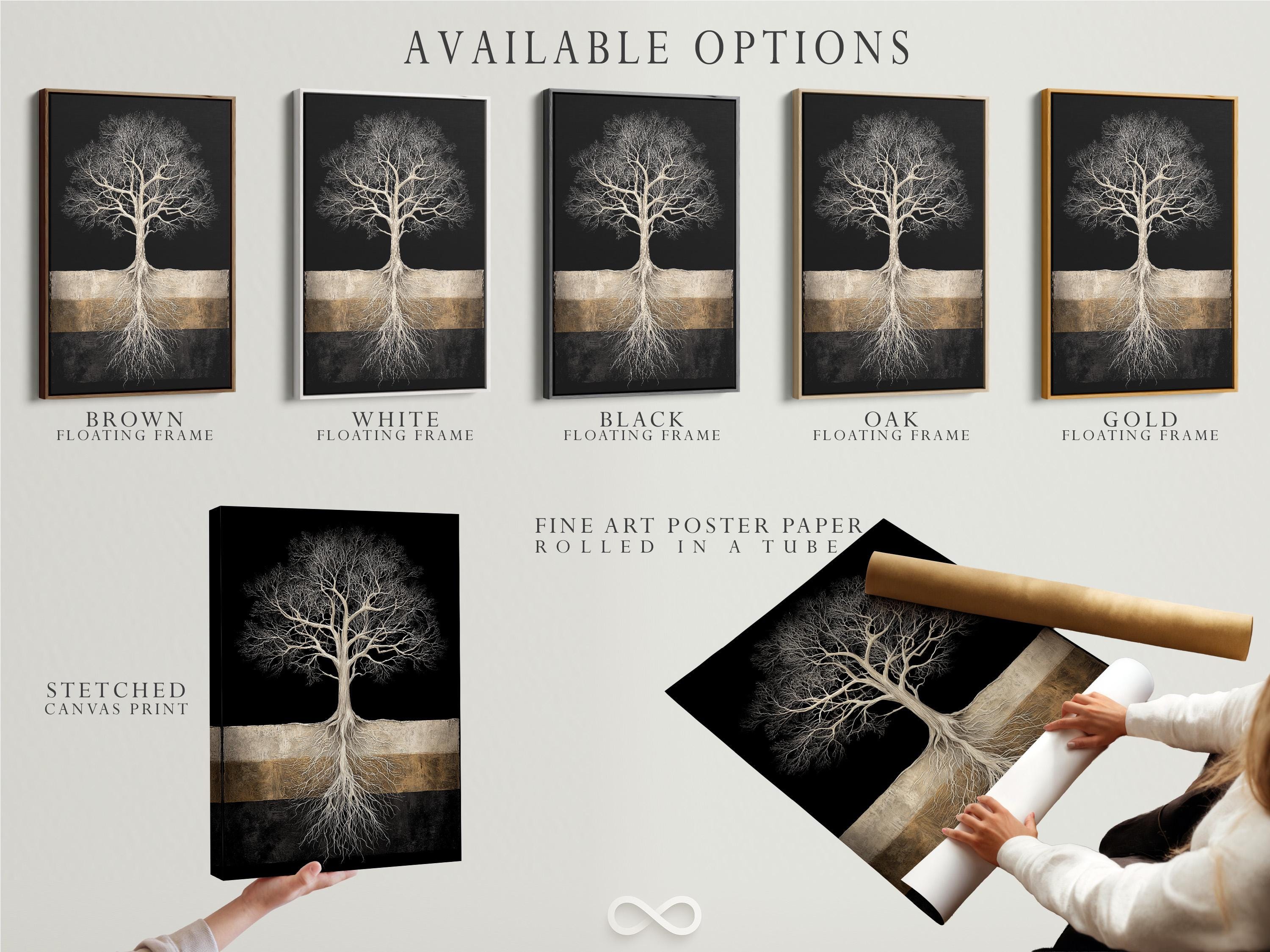 Framed tree roots artwork mockup on a light background