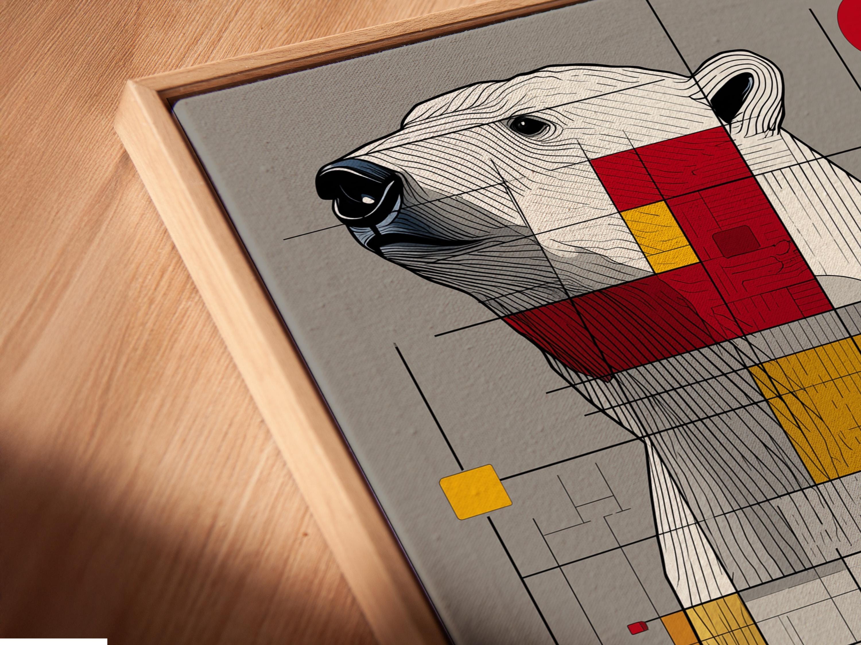 Room mockup showing framed geometric polar bear artwork on a wall