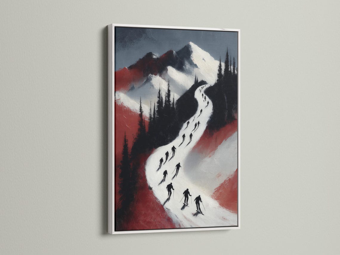Framed winter ski wall artwork displayed against a light background with swatch frames
