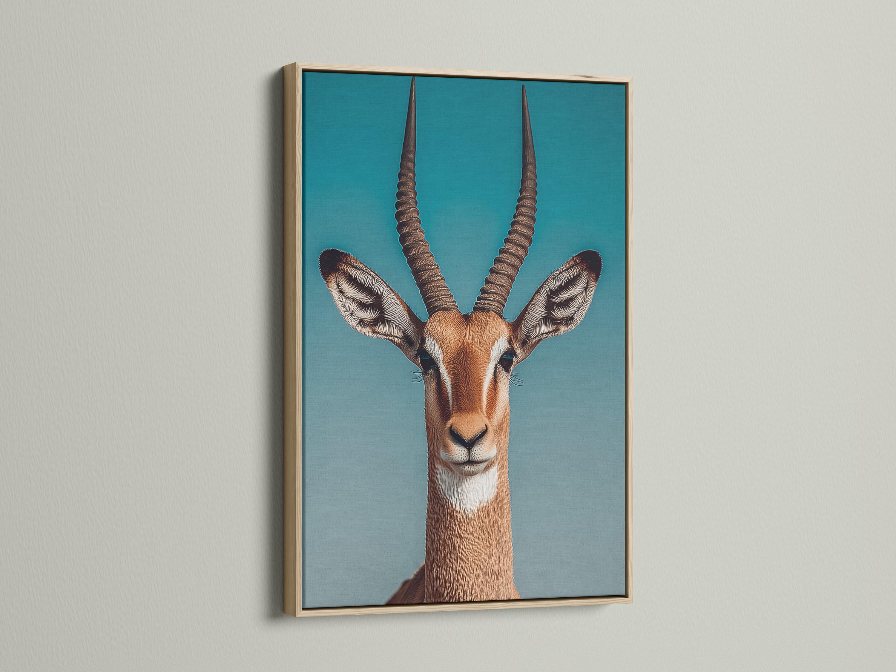 Teal gazelle artwork shown in a framed wall display mockup