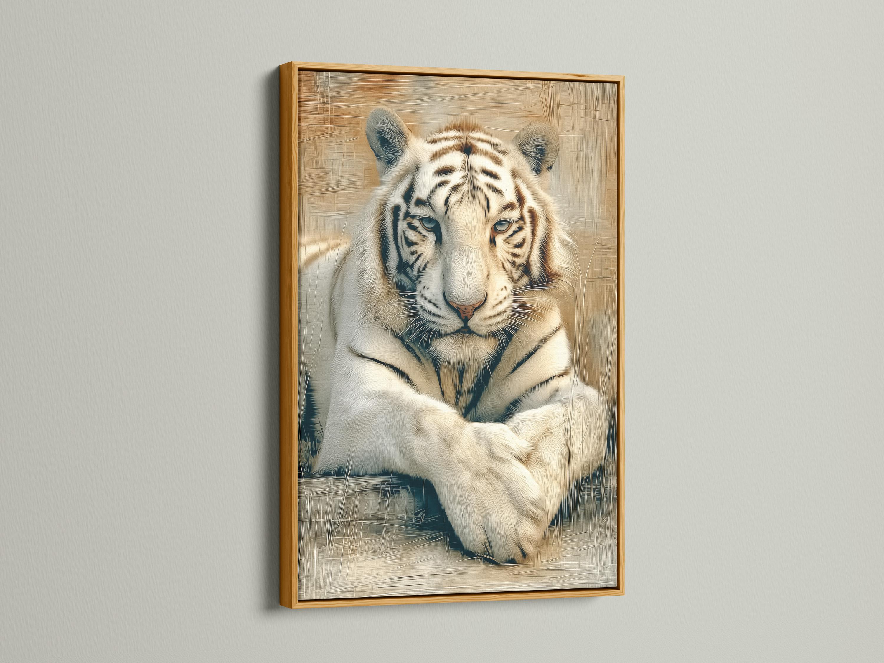 Office mockup with a tiger portrait artwork on the wall