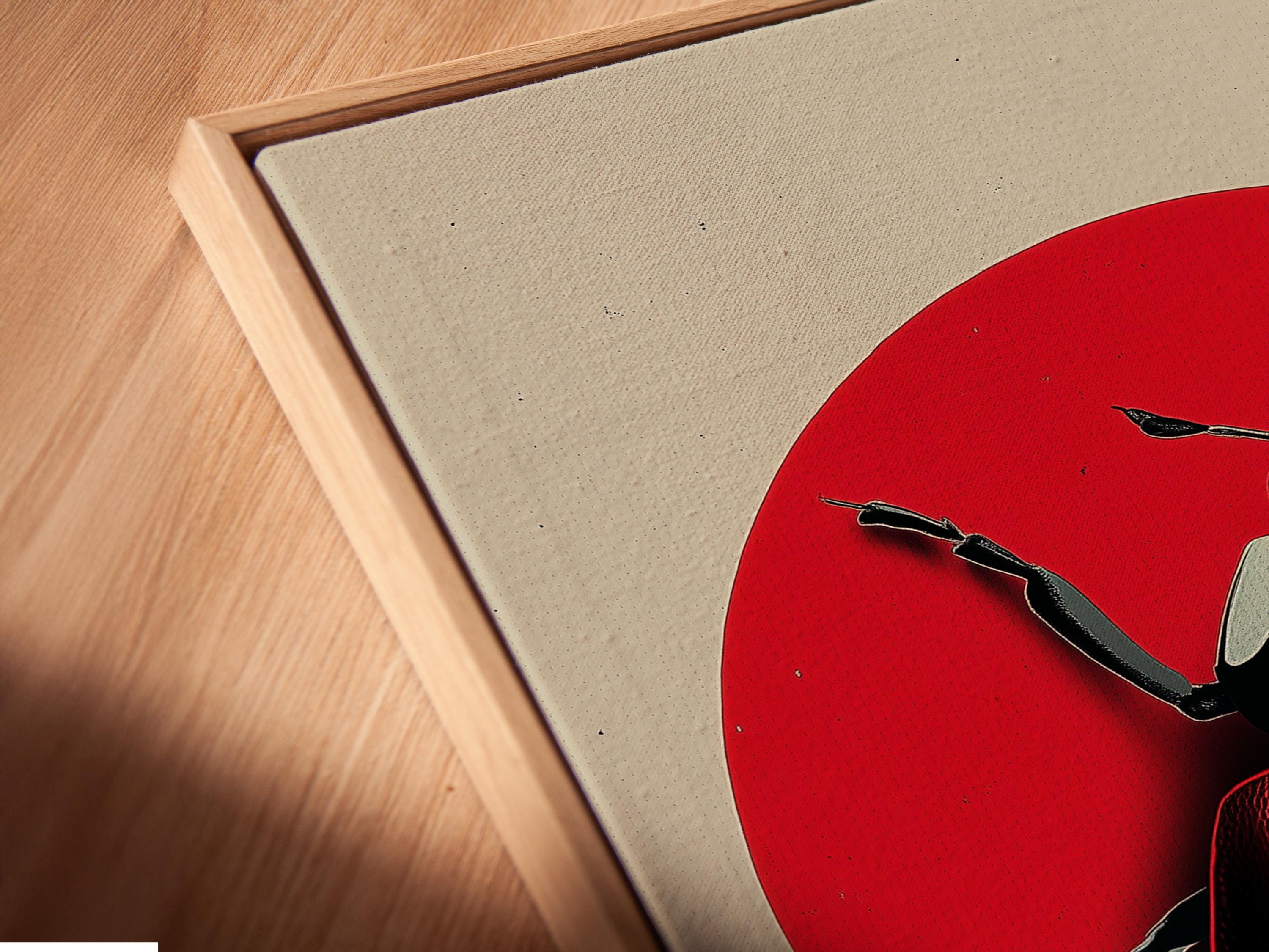 Room mockup showing a framed ladybug artwork on a light wall