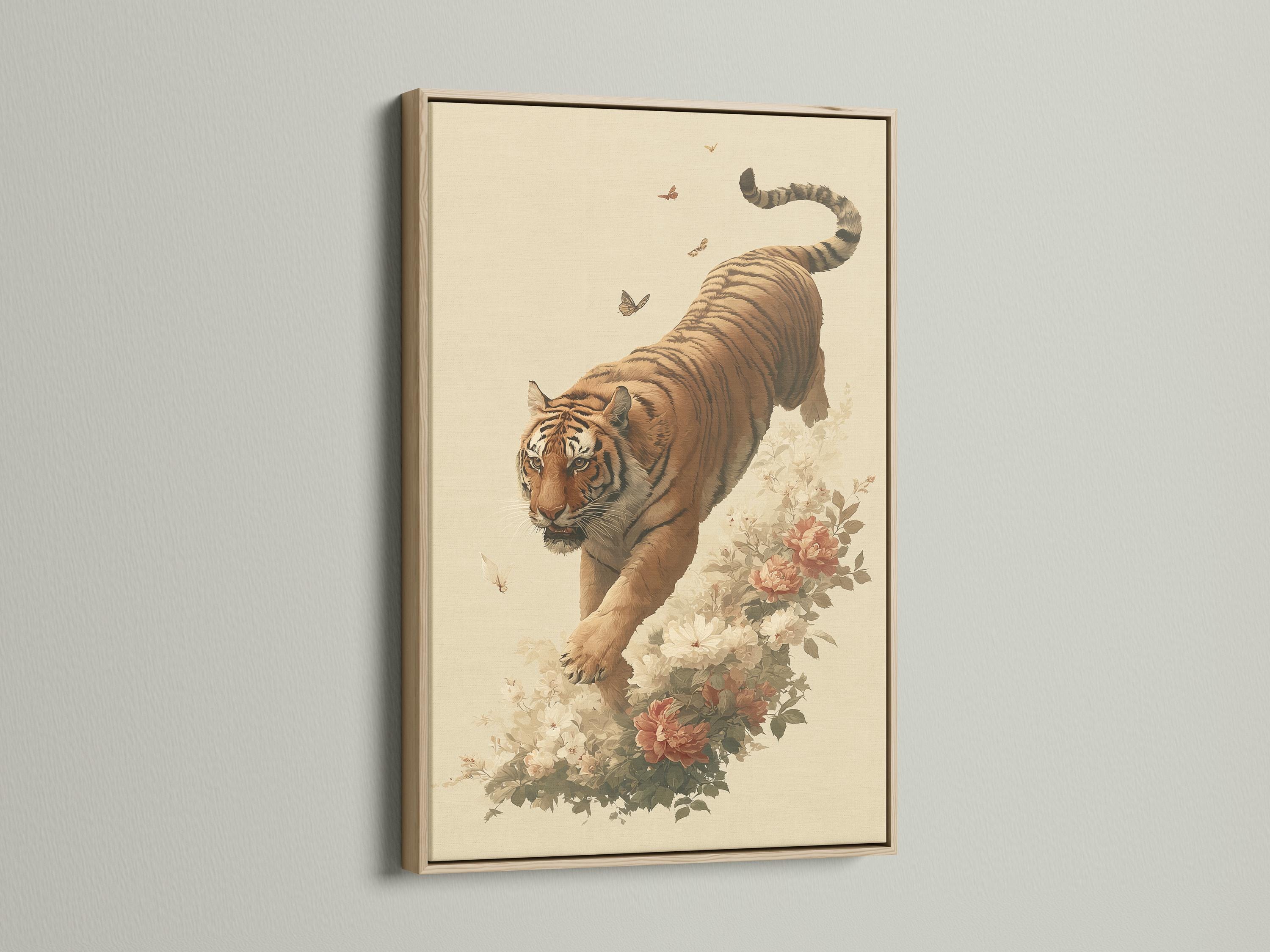 Framed tiger and flowers botanical artwork mockup