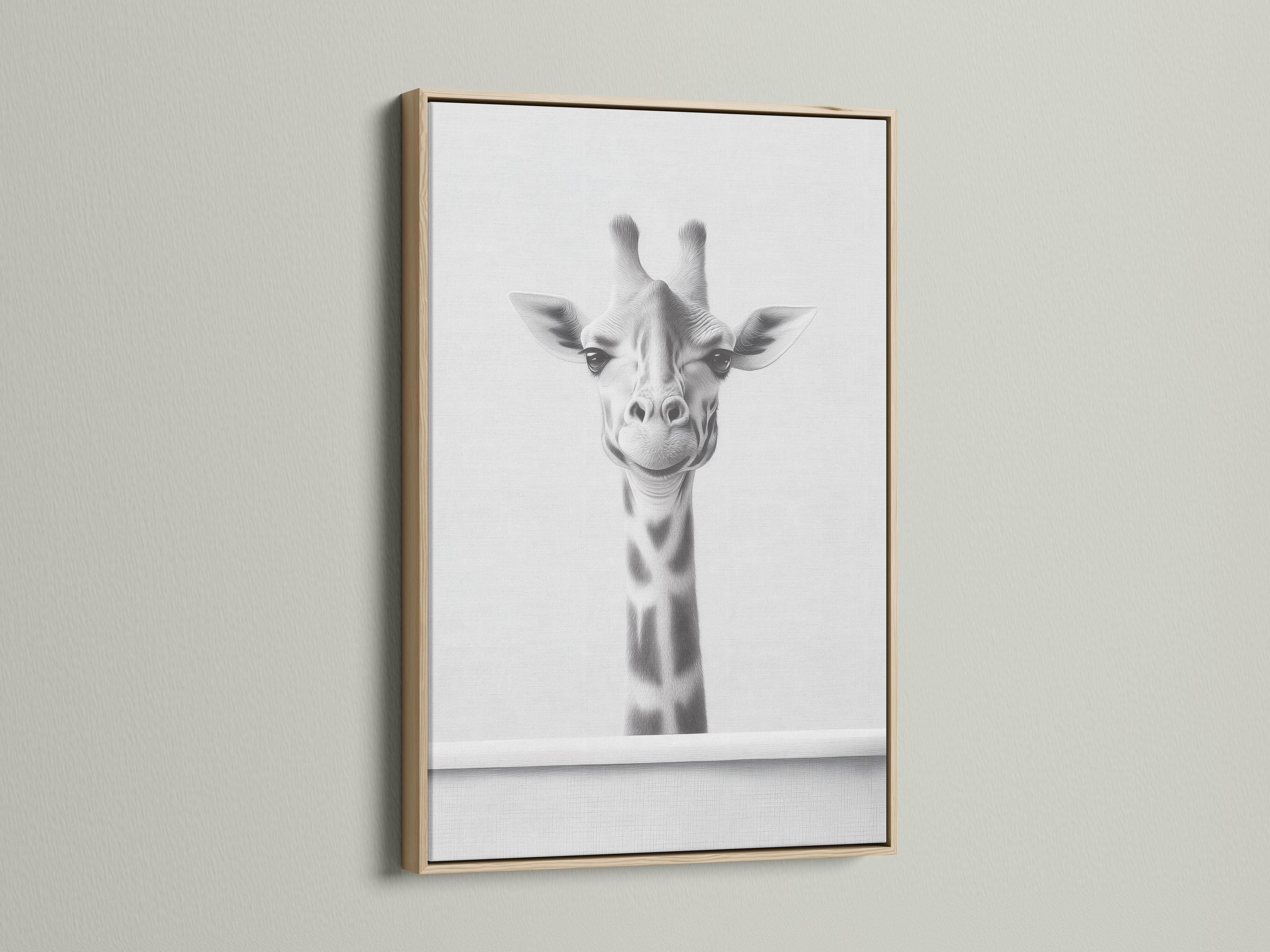 Black and white giraffe portrait illustration with soft sketch shading detail view