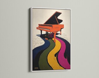 Orange Piano Canvas Art Print - Rainbow Music Wall Art, Eclectic