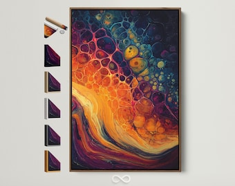 Abstract Canvas Art - Orange & Teal Fluid Wall Decor, Contemporary Artwork Print for Living Room, Modern Office Art, Housewarming Gift