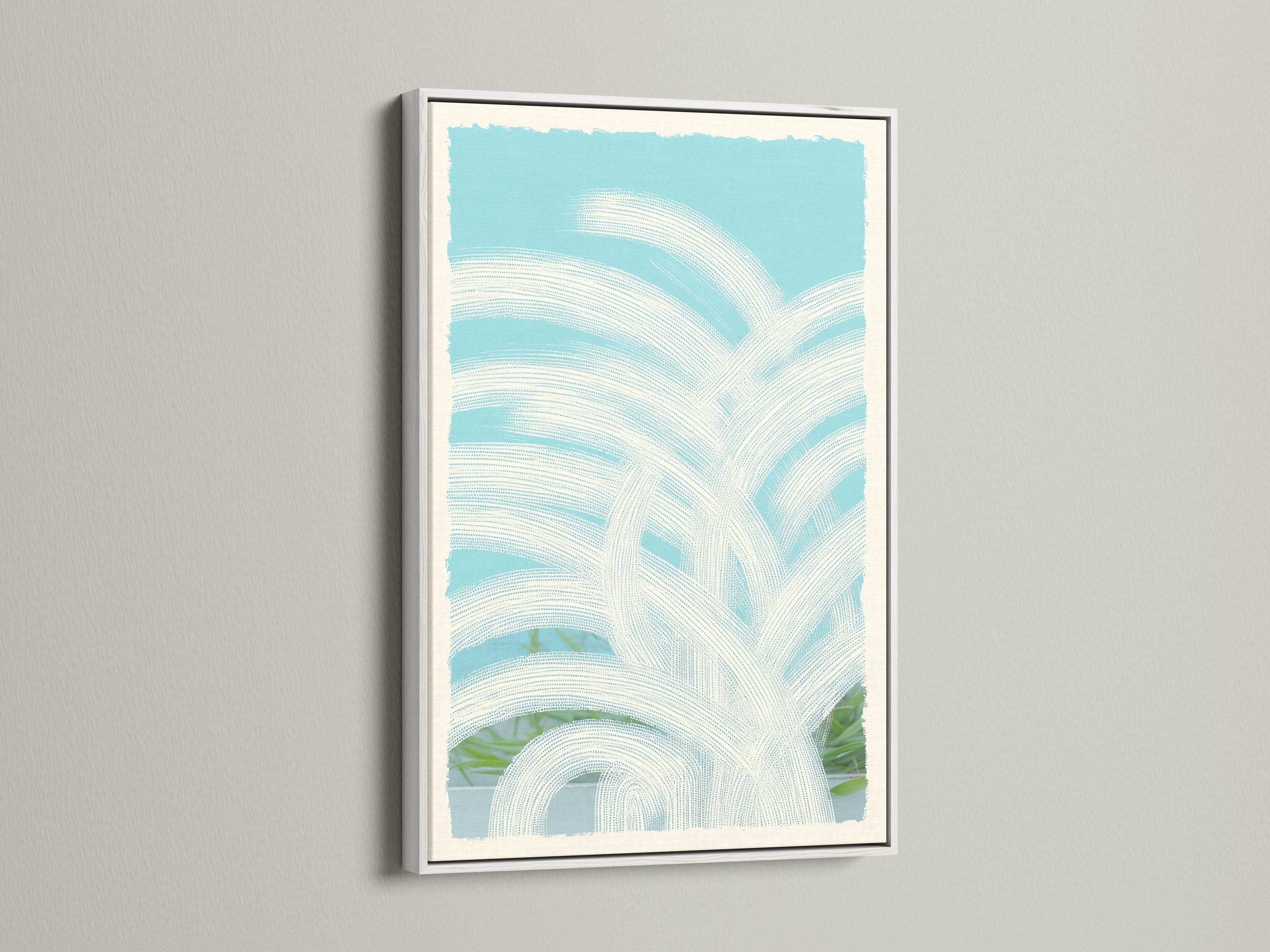 Sky blue abstract arches with dotted curved lines and layered white highlights detail view