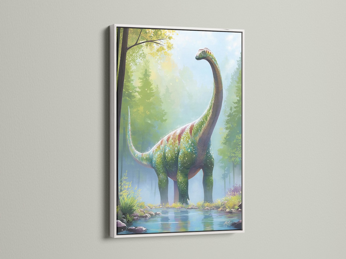 Dinosaur artwork mockup in a room with framed scene