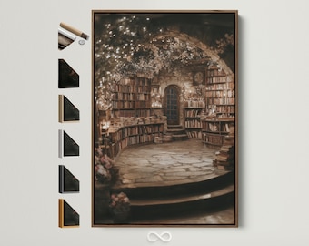 Bookcase Canvas Art Print - Magical Library Wall Decor, Vintage Academia Study Room, Cozy Book Nook Artwork, Gift for Reader, Coffee Shop
