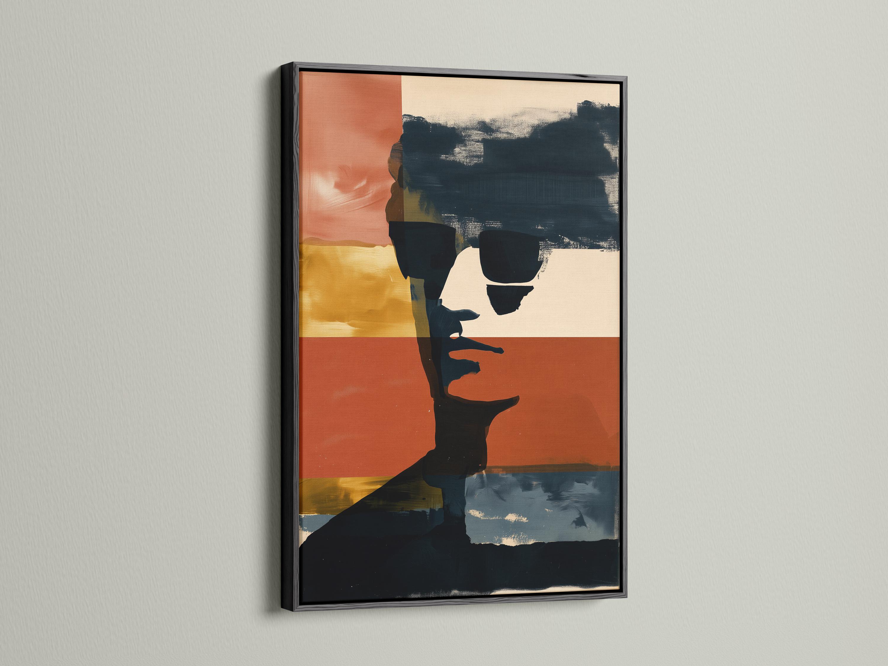 Abstract portrait silhouette with terracotta, cream and navy colour bands detail view