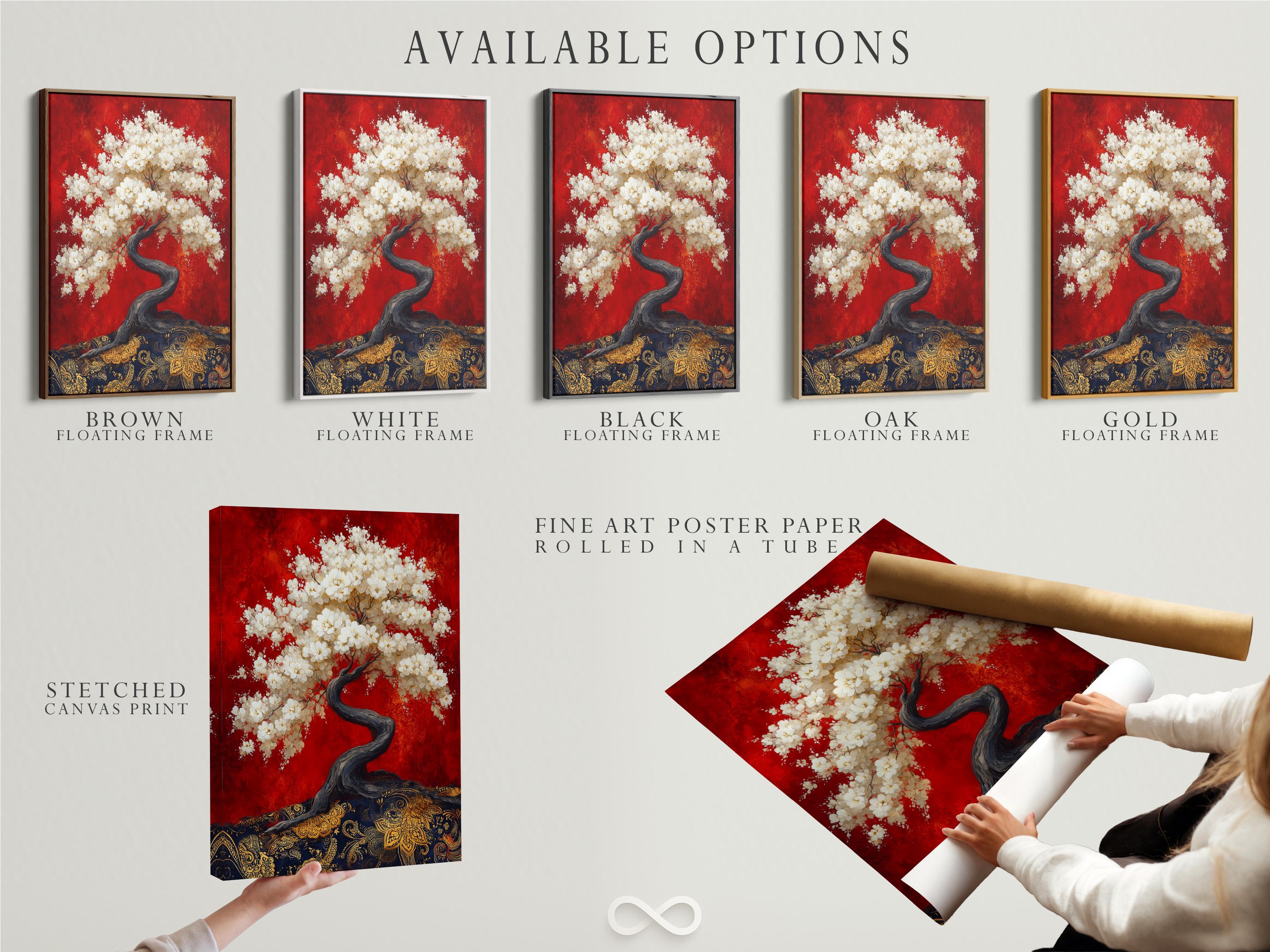 Spa reception scene with a woman seated at a reception desk and a cherry blossom tree artwork on the wall