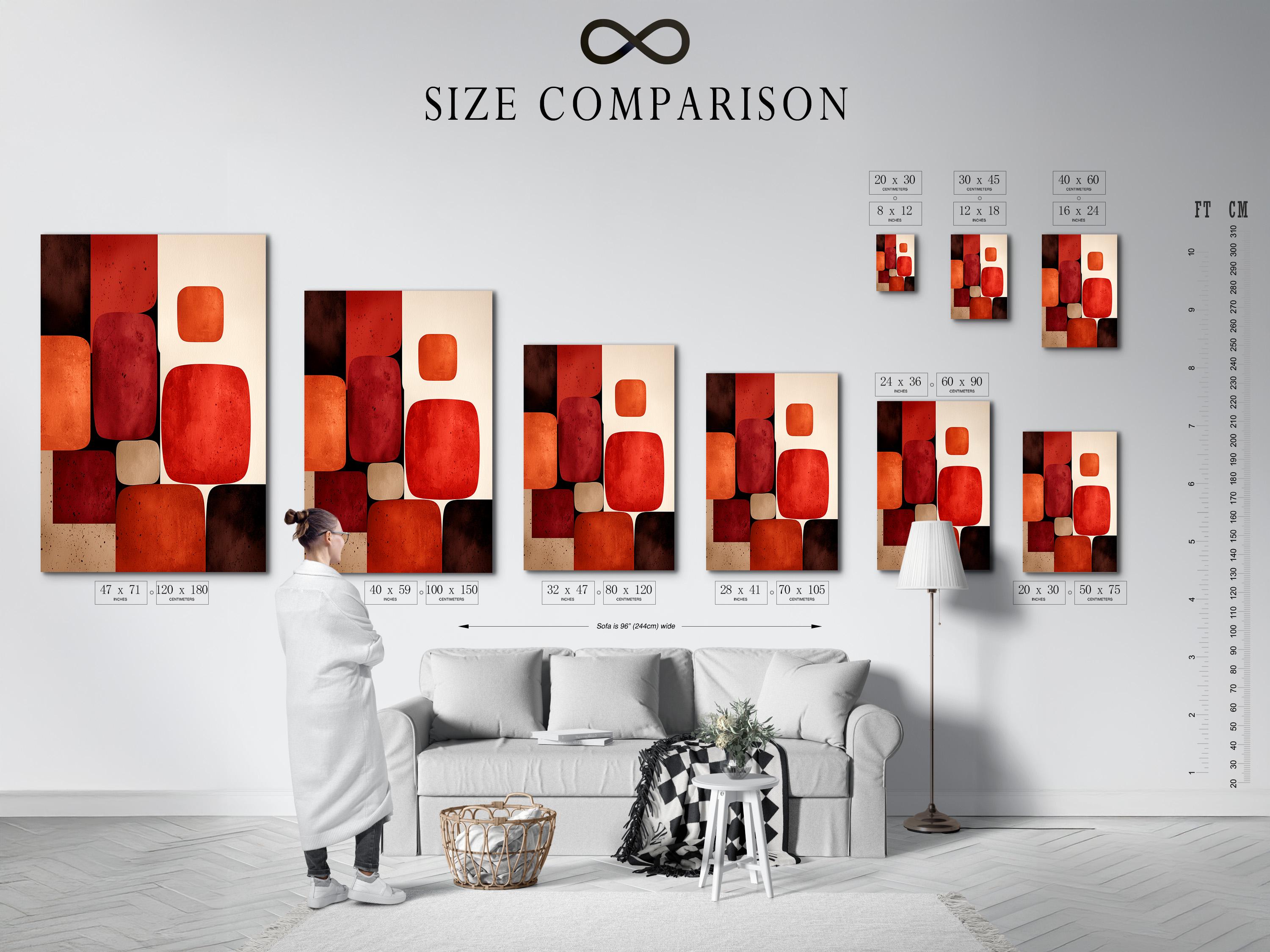 Abstract geometric artwork with rounded rectangles in burnt sienna, terracotta, deep red and cream detail view