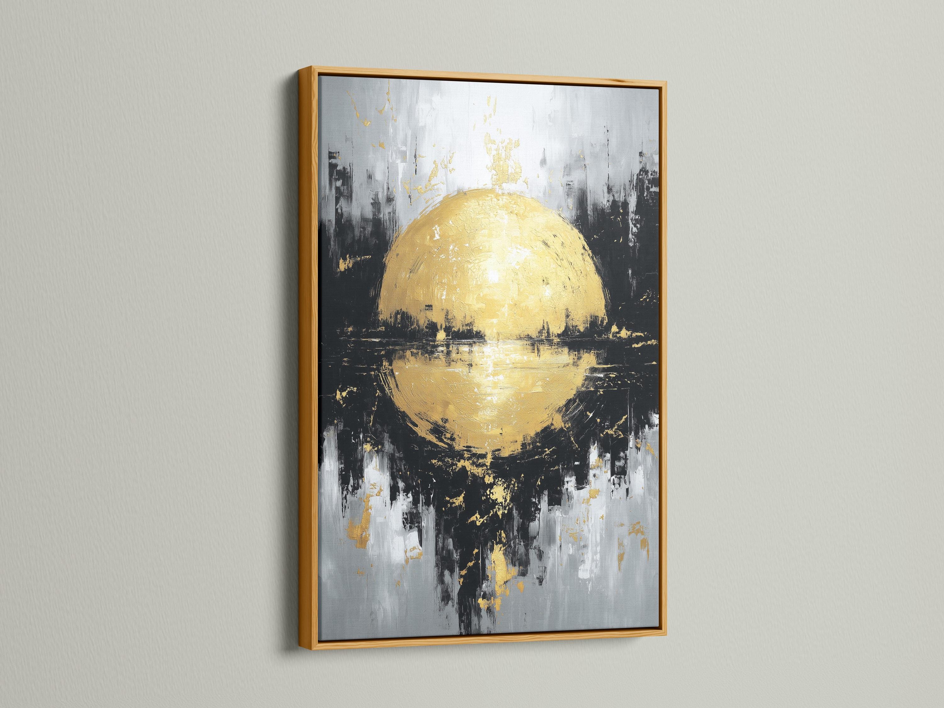Gold sphere abstract wall art displayed in a framed mockup with surrounding layout options