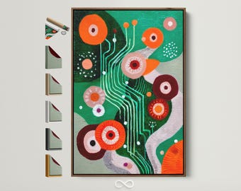Green & Orange Abstract Canvas Art Print - Modern Geometric Circles Wall Decor, Contemporary Artwork for Living Room or Office