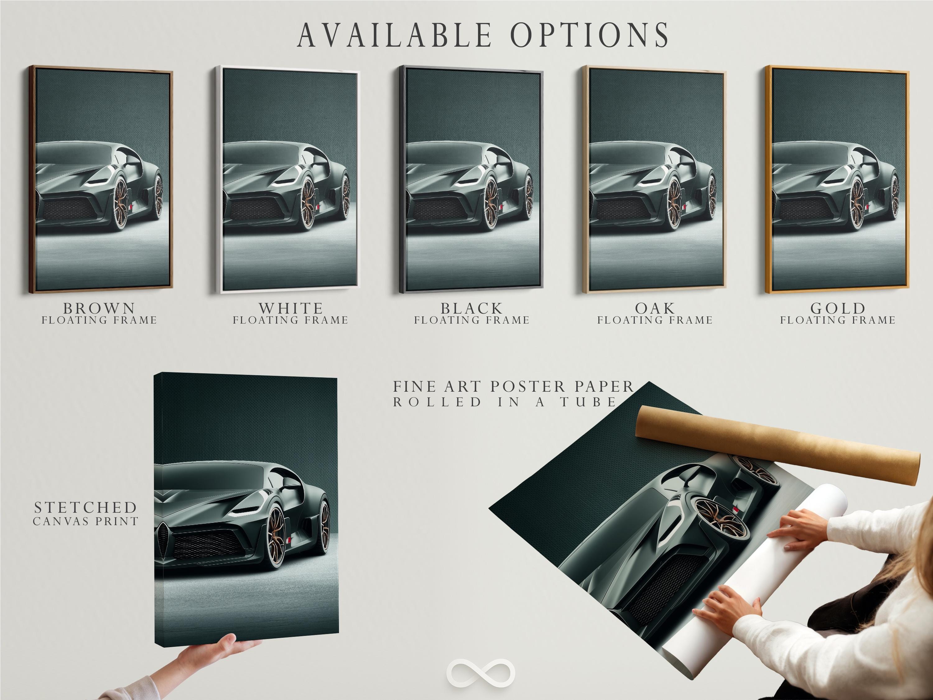 A sleek modern sports car is shown in a low-angle three-quarter view, set against a textured teal background with a cool grey floor detail view