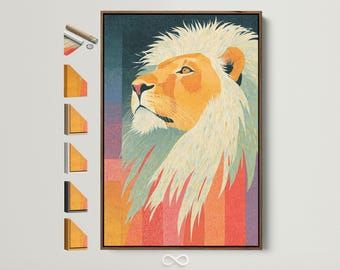 Lion Canvas Art - Gold Animal Print, Modern Wall Decor for Living Room, Safari Style Artwork, New Home Gift
