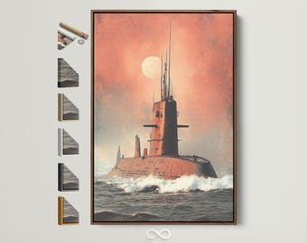 Submarine Canvas Art Print - Vintage Naval Wall Decor, Military Ocean Artwork for Office, Study, Man Cave, Gift for Him