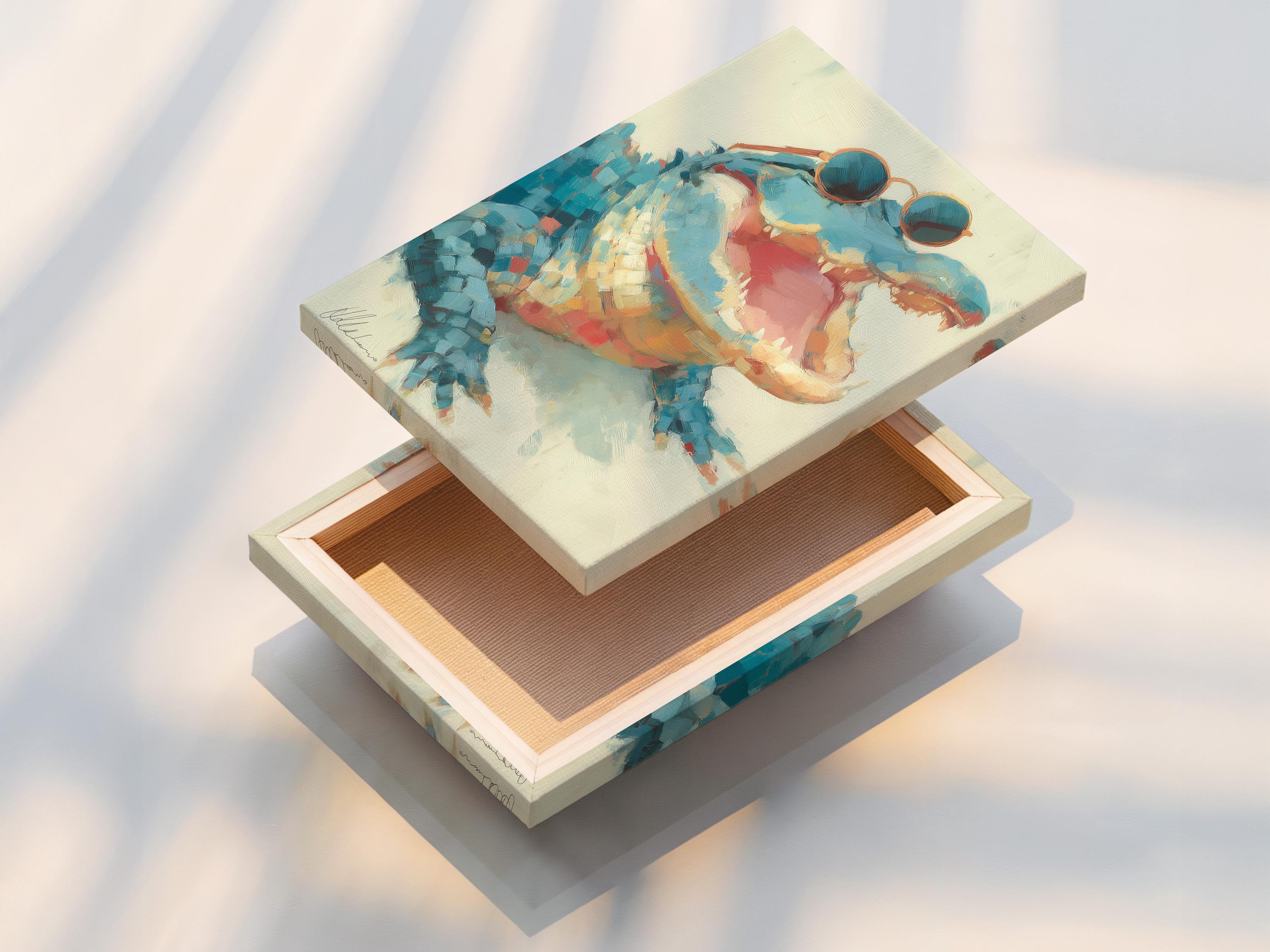 Gator artwork on a framed portrait mockup against a light background