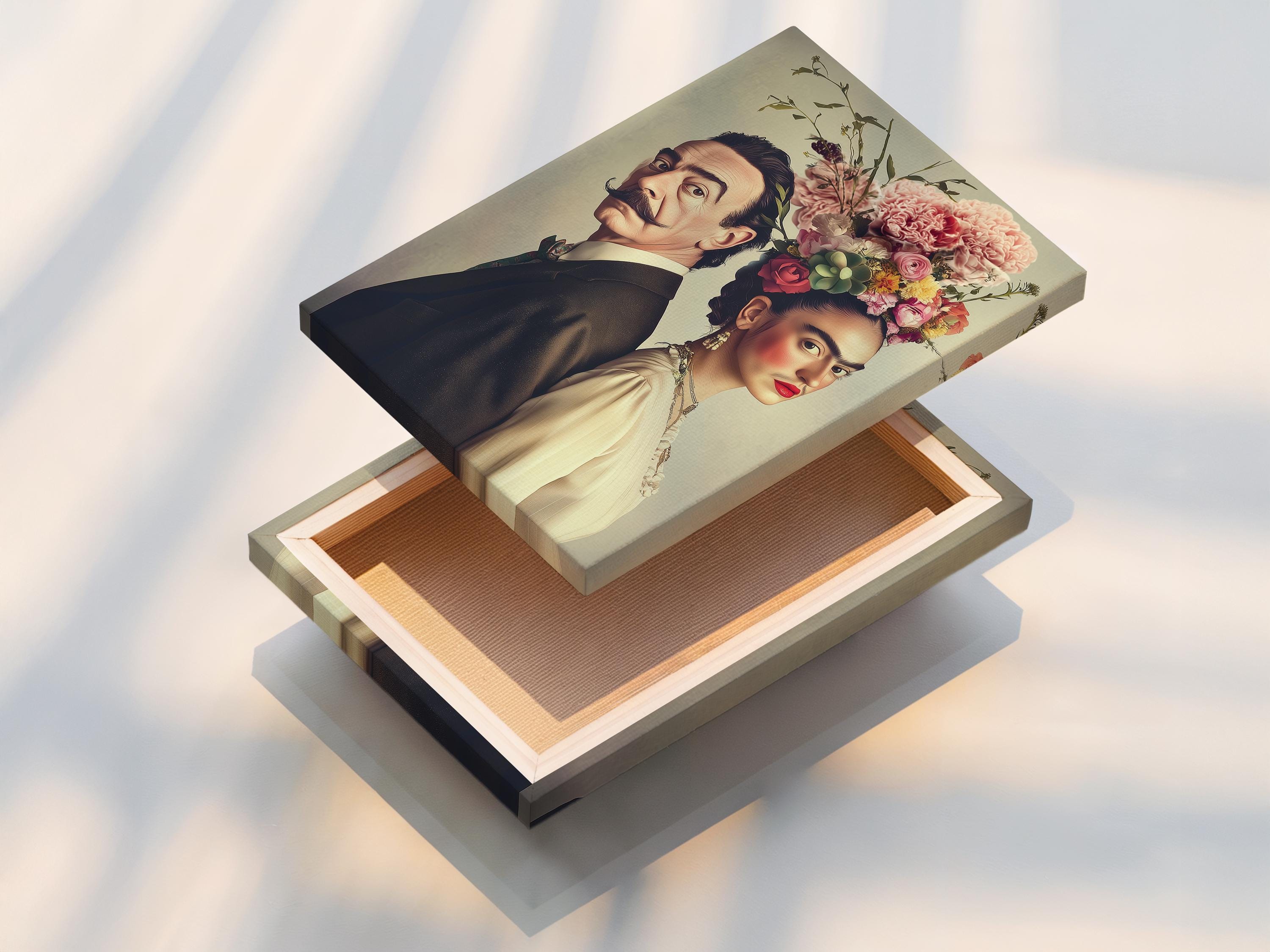 Mockup showing a framed couple portrait artwork with a floral head crown