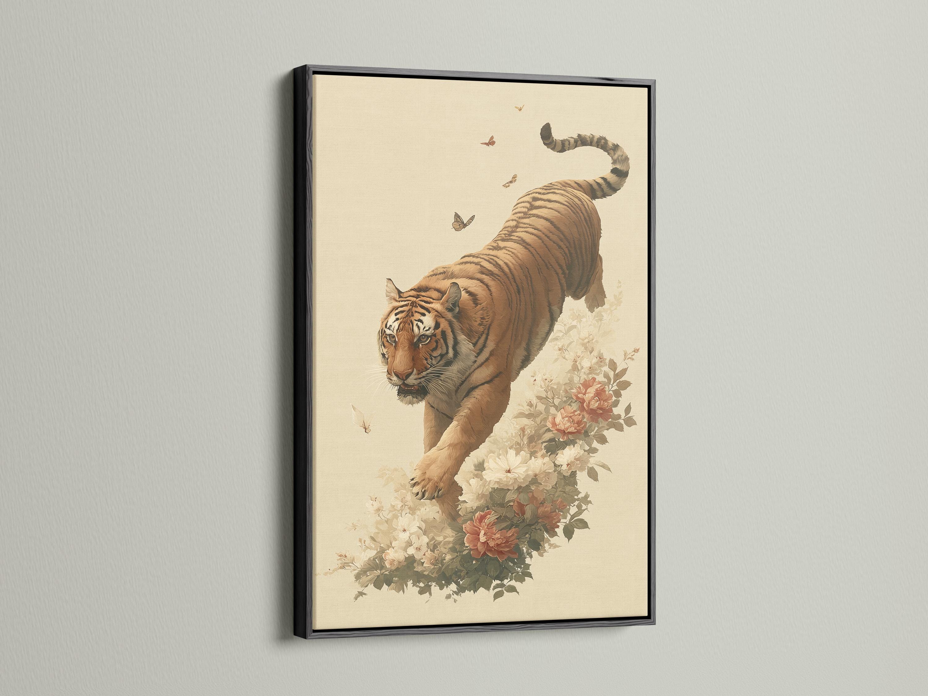 Framed tiger and flowers botanical artwork mockup