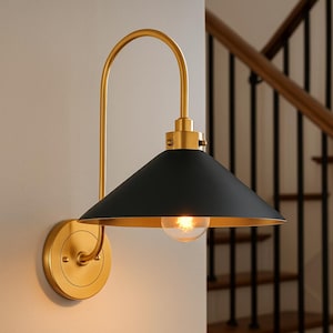 Modern Brass Wall Sconce Mid Century Industrial Light Fixture, Vintage Farmhouse Wall Lamp for Bedroom, Bathroom, Kitchen, Living Room Gifts