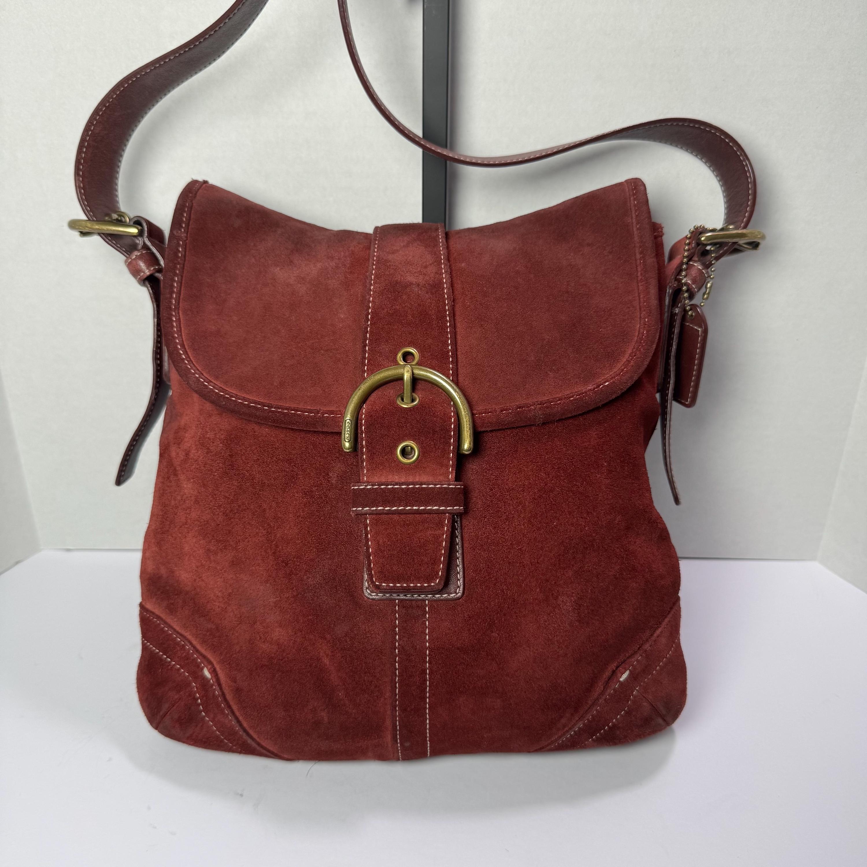 Vintage COACH Soho Suede Belted Shoulder Bag in RED #G04Q-9482